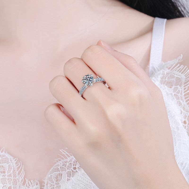 Moissanite Crown Engagement Ring in 925 Sterling Silver
