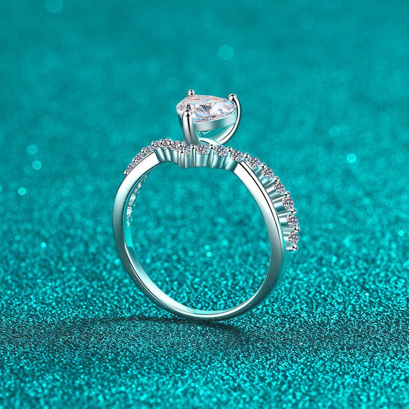 Heart Moissanite Pave Engagement Ring in 925 Sterling Silver