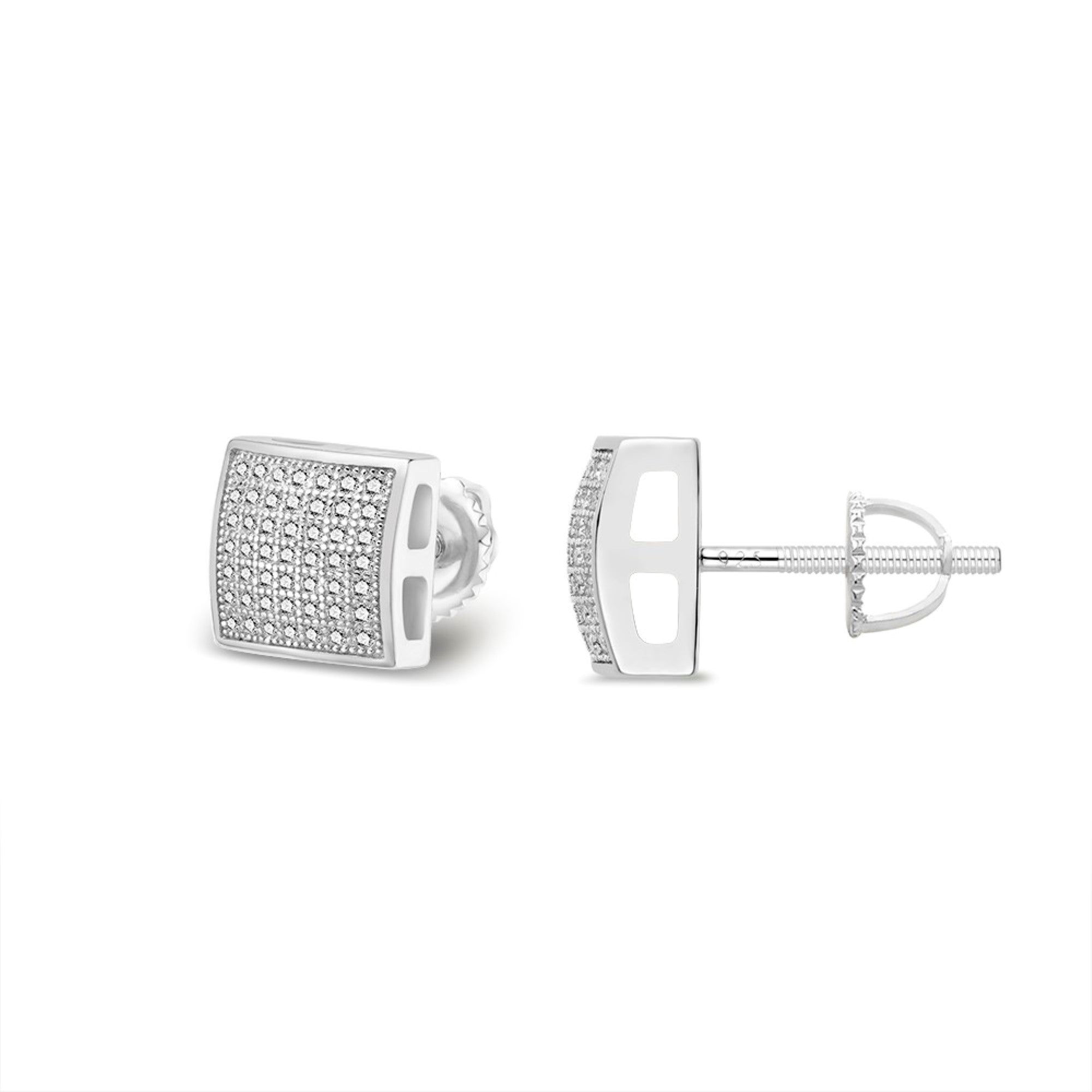 Sterling Silver Round Moissanite Square Shape Stud Earrings RP+GP 3/8 Cttw