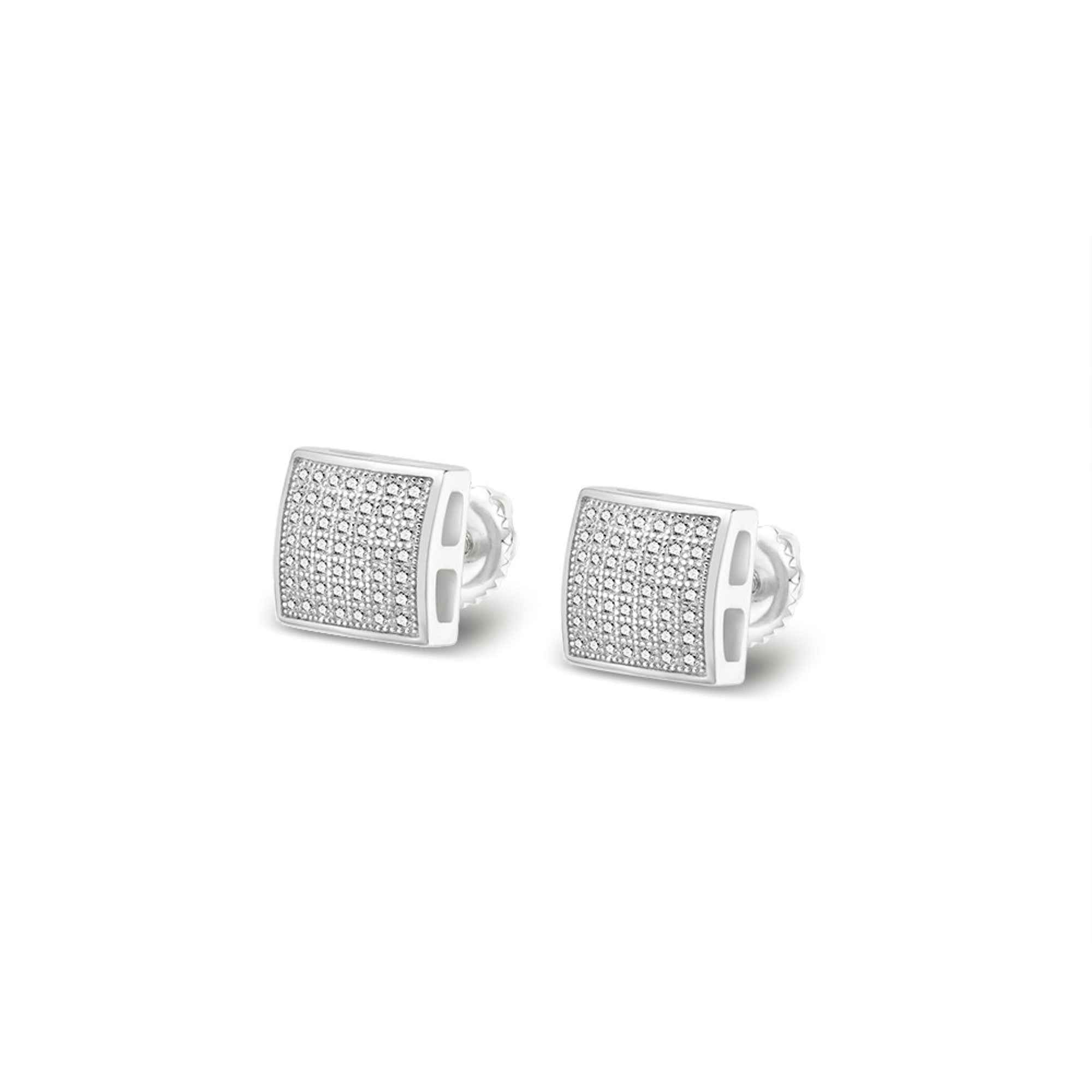 Sterling Silver Round Moissanite Square Shape Stud Earrings RP+GP 3/8 Cttw