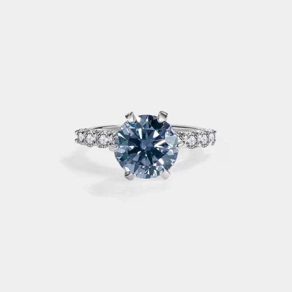 Color Moissanite Pave Engagement Ring in 925 Sterling Silver