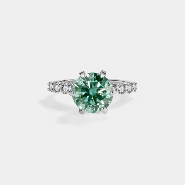 Color Moissanite Pave Engagement Ring in 925 Sterling Silver
