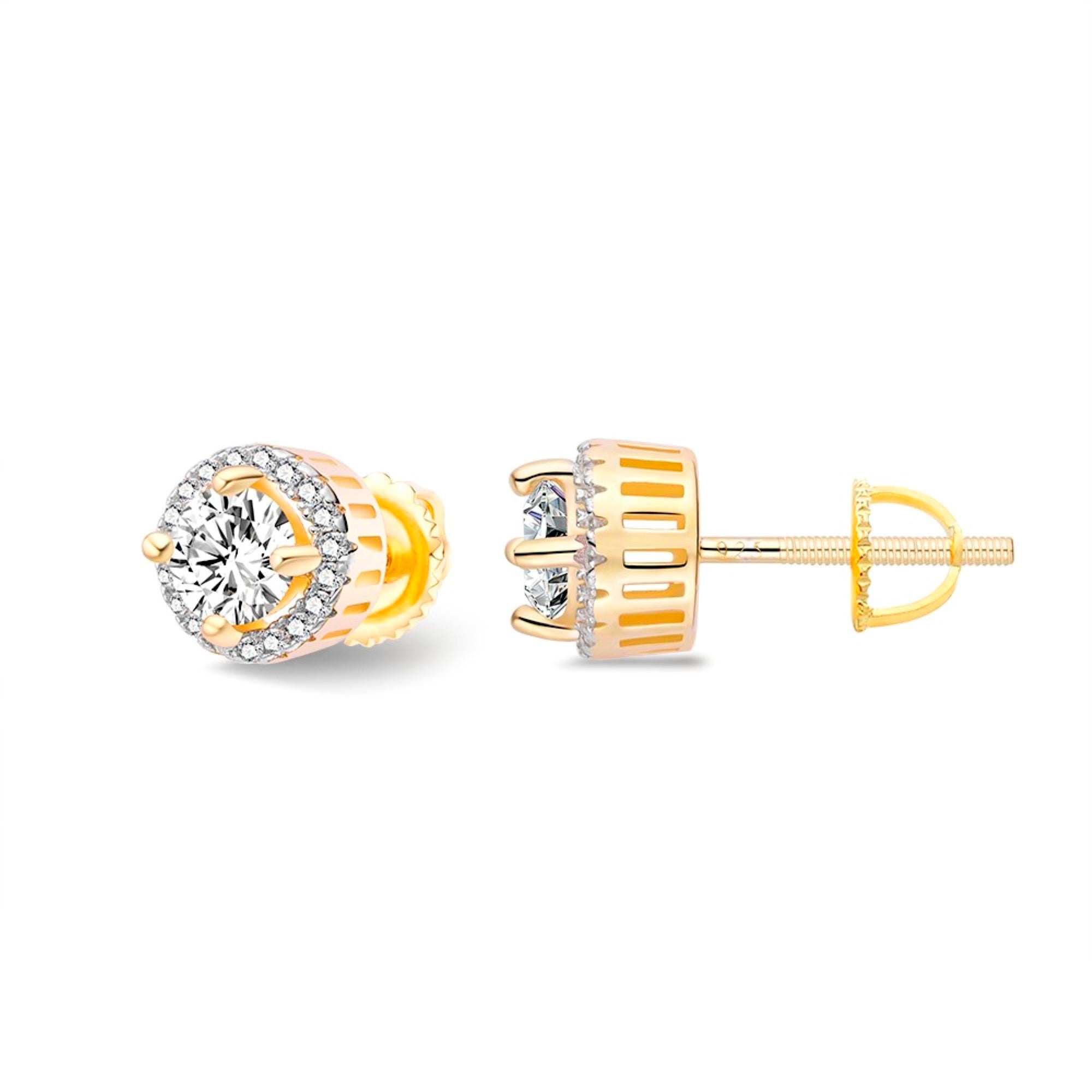 Sterling Silver Round Moissanite Designer Stud Earrings RP+GP 1-1/4 Cttw