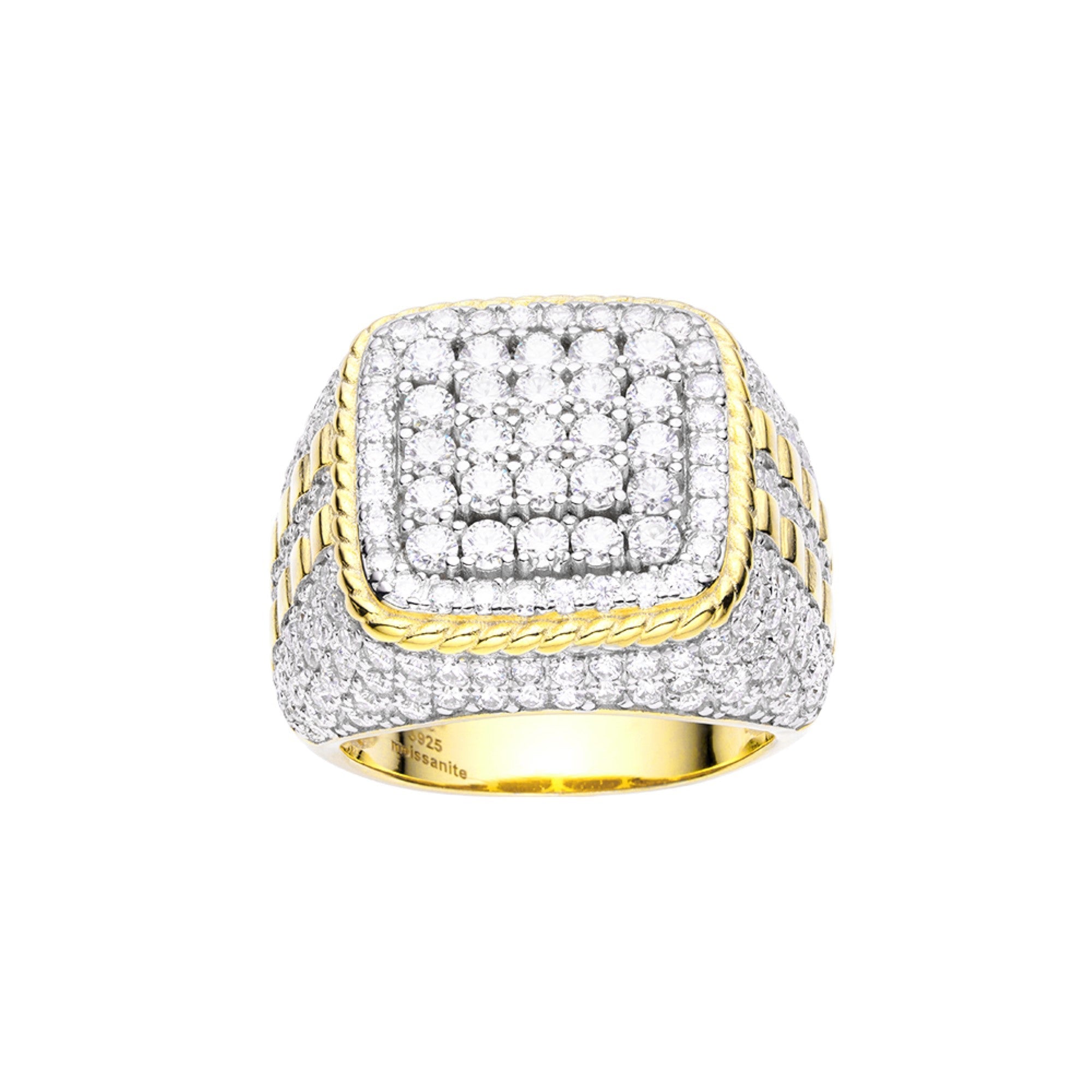 Sterling Silver Moissanite Carat Mens Ring Size 10 (RP)+GP 4-1/4 Cttw