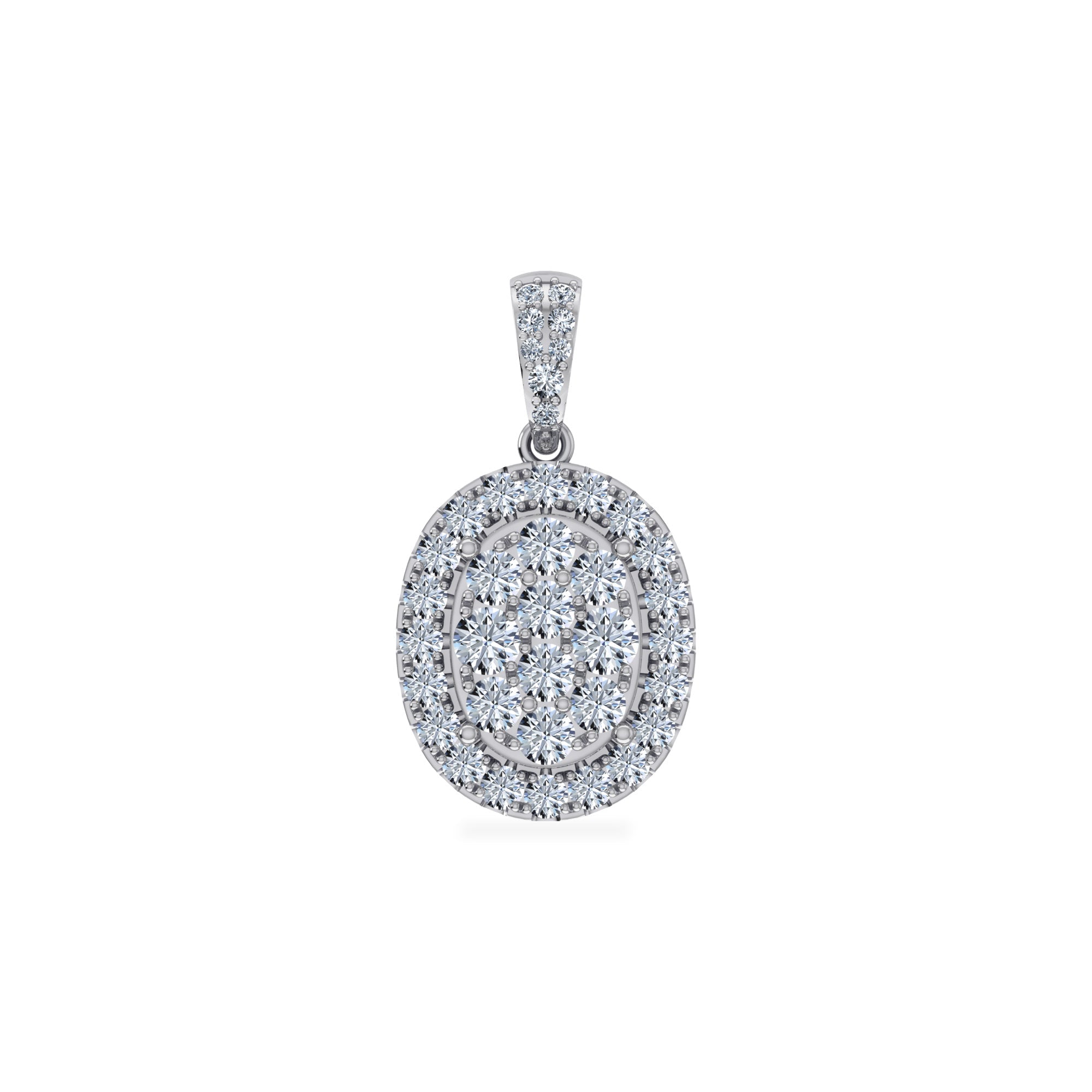 14K White Gold Moissanite Oval Shape Halo Floral Womens Designer Pendants 1-1/4 Cttw