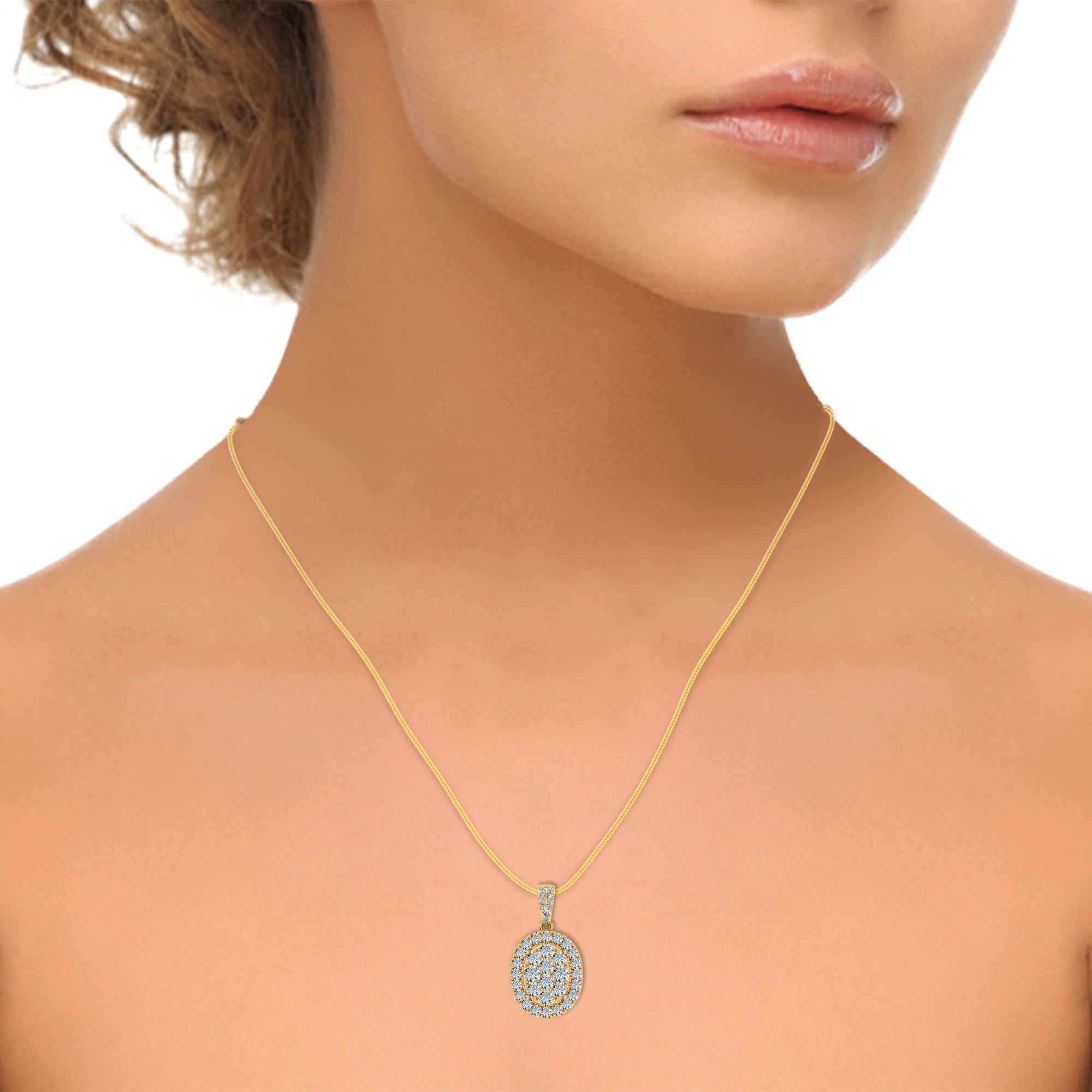 14K Yellow Gold Moissanite Oval Shape Halo Floral Womens Designer Pendants 1-1/4 Cttw