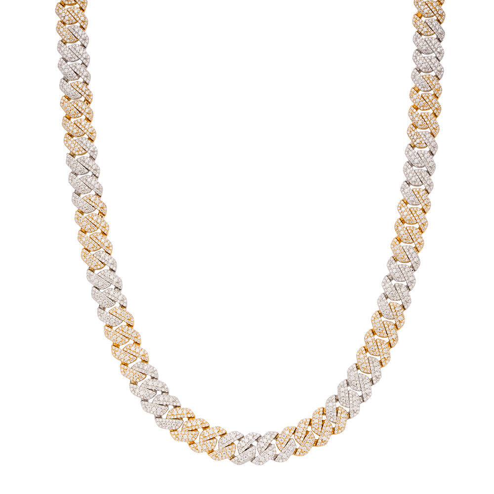 Sterling Silver Round Big Stone in Center Surrounded with Small Stones 10mm Moissanite Cuban Chain 22Inch Necklace RP+GP 18-3/8 Cttw