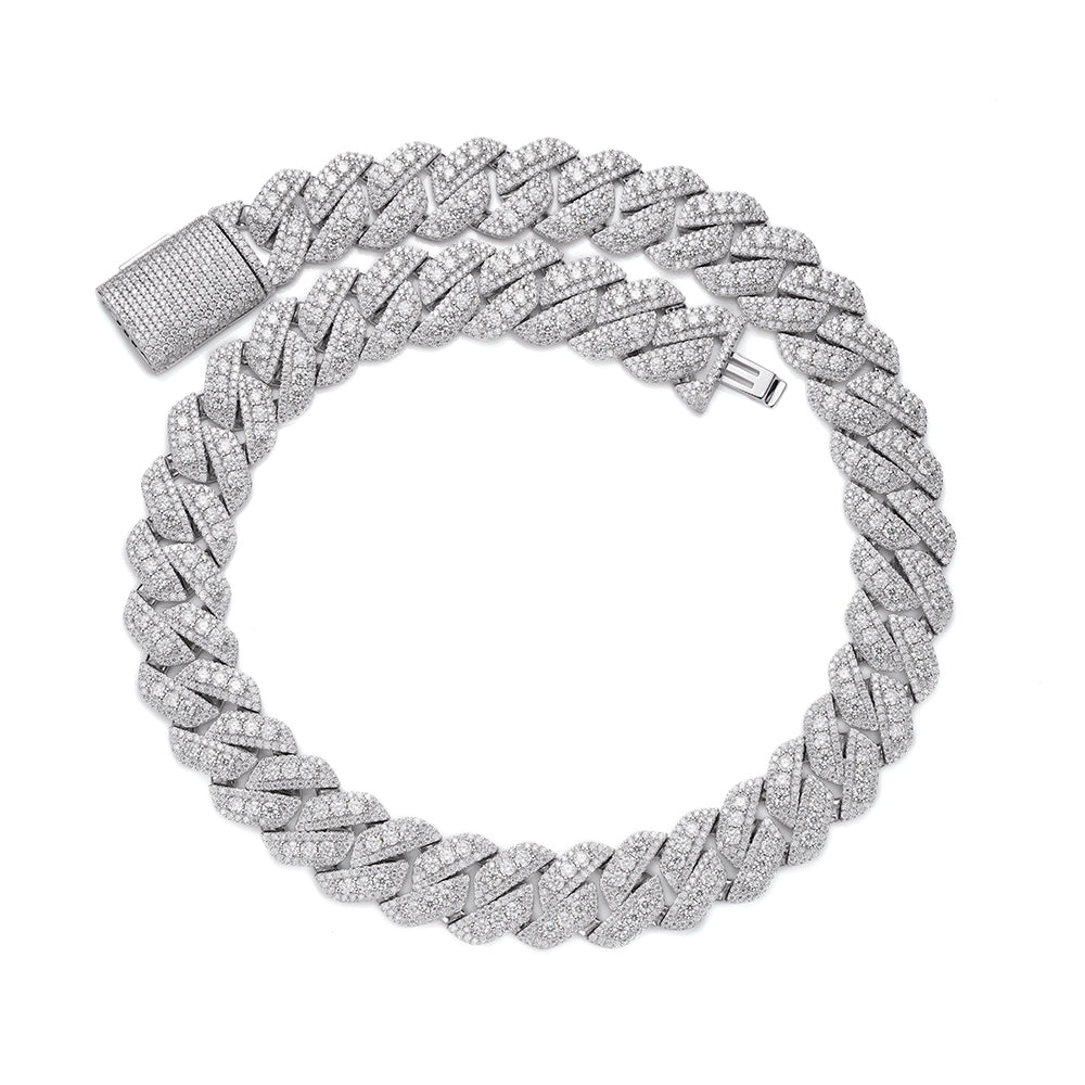 Sterling Silver Round Big Stone in Center Surrounded with Small Stones 14mm Moissanite Cuban Chain 8.5 Inch Bracelet RP 12-3/4 Cttw