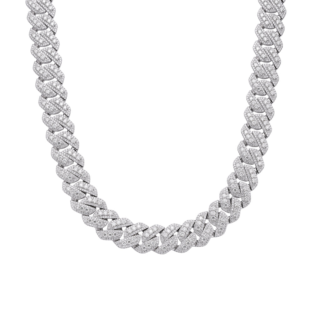 Sterling Silver Round Big Stone in Center Surrounded with Small Stones 20mm Moissanite Cuban Chain 22Inch Necklace RP 55-5/8 Cttw