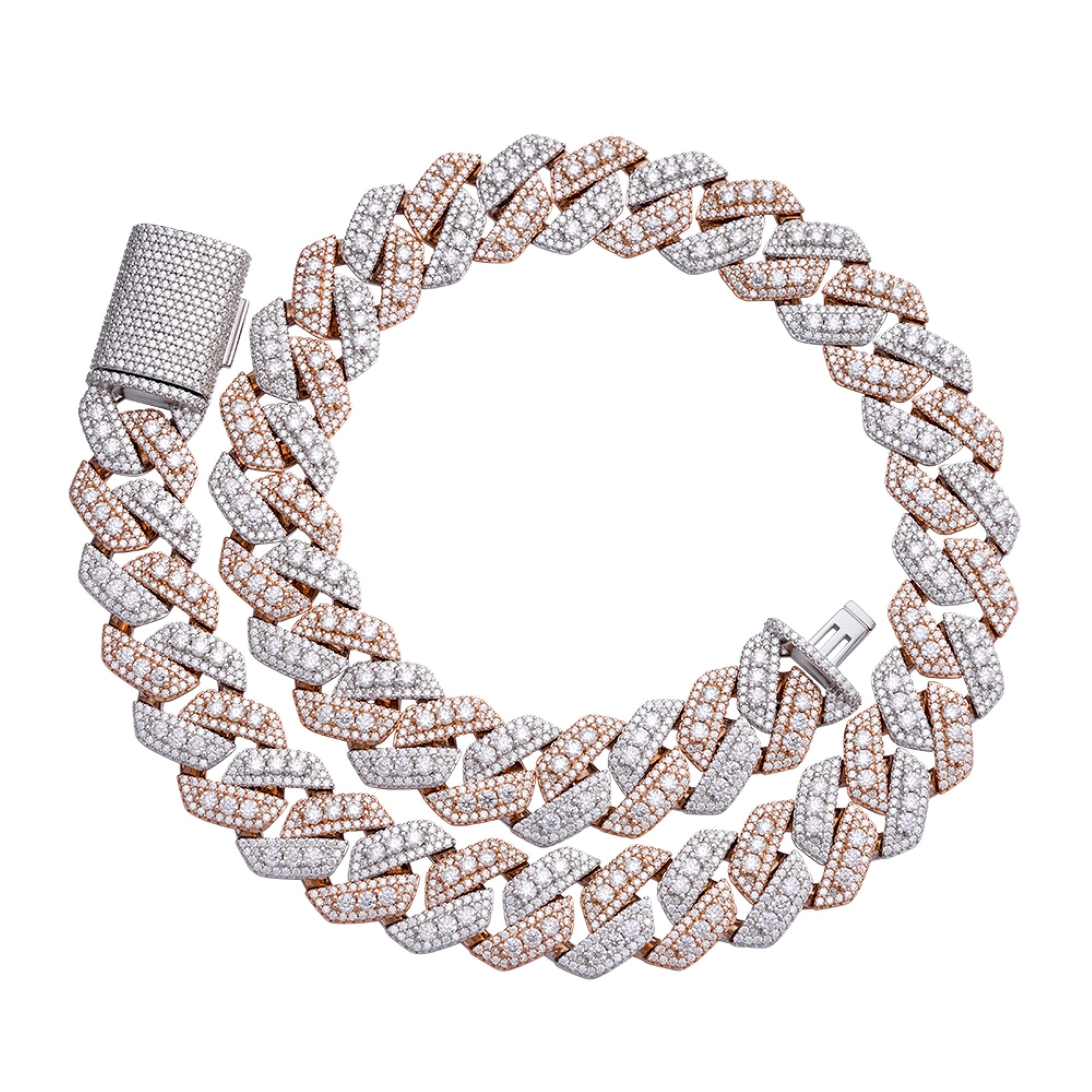 Sterling Silver Round Big Stone in Center Surrounded with Small Stones 20mm Moissanite Cuban Chain 22Inch Necklace RP+PP 55-5/8 Cttw
