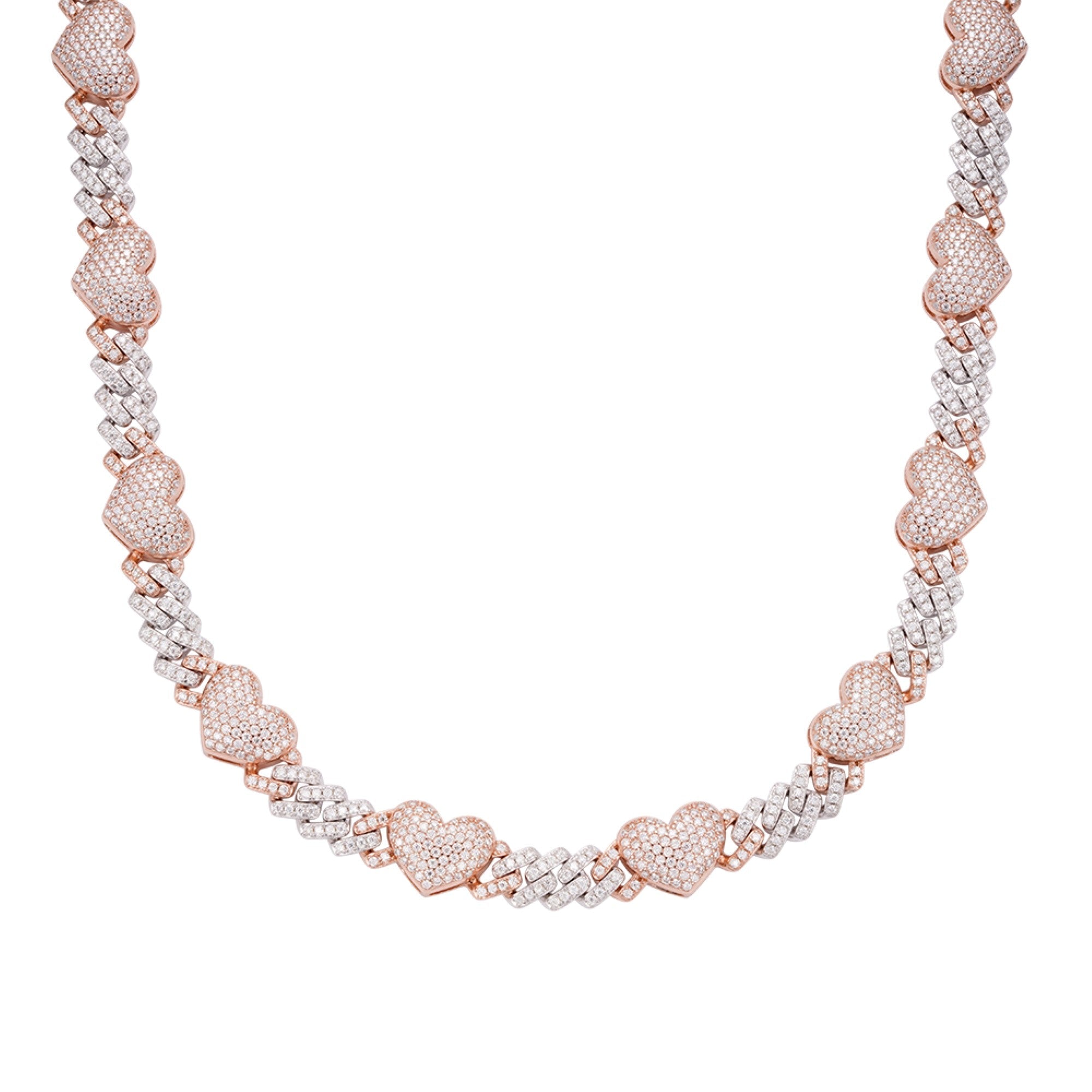 Sterling Silver Round Moissanite Cuban Heart Link Designer 18 Inch Necklace RP+PP 15-1/2 Cttw