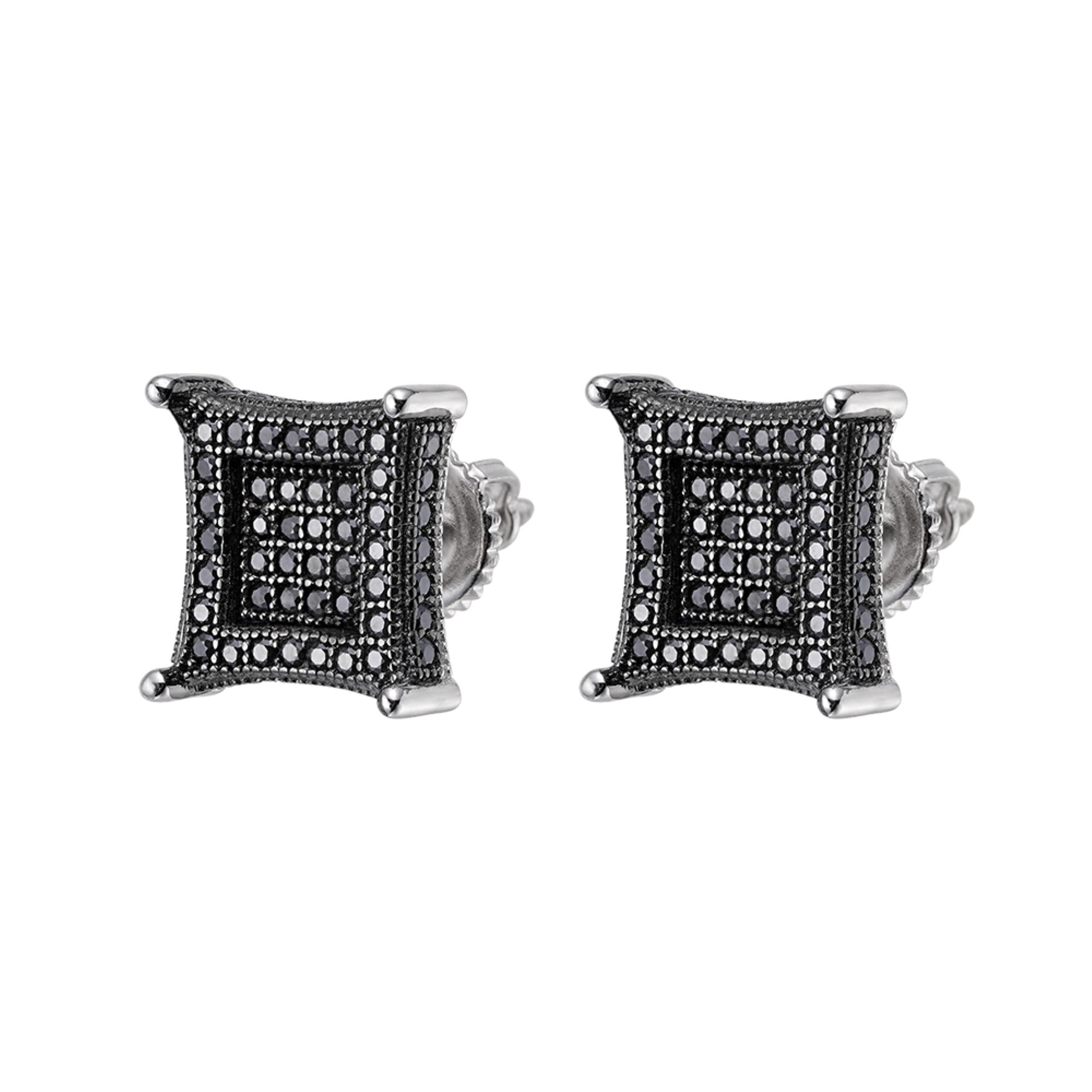 Sterling Silver Round Black Moissanite Square Shape Stud Earrings BP+RP 7/8 Cttw