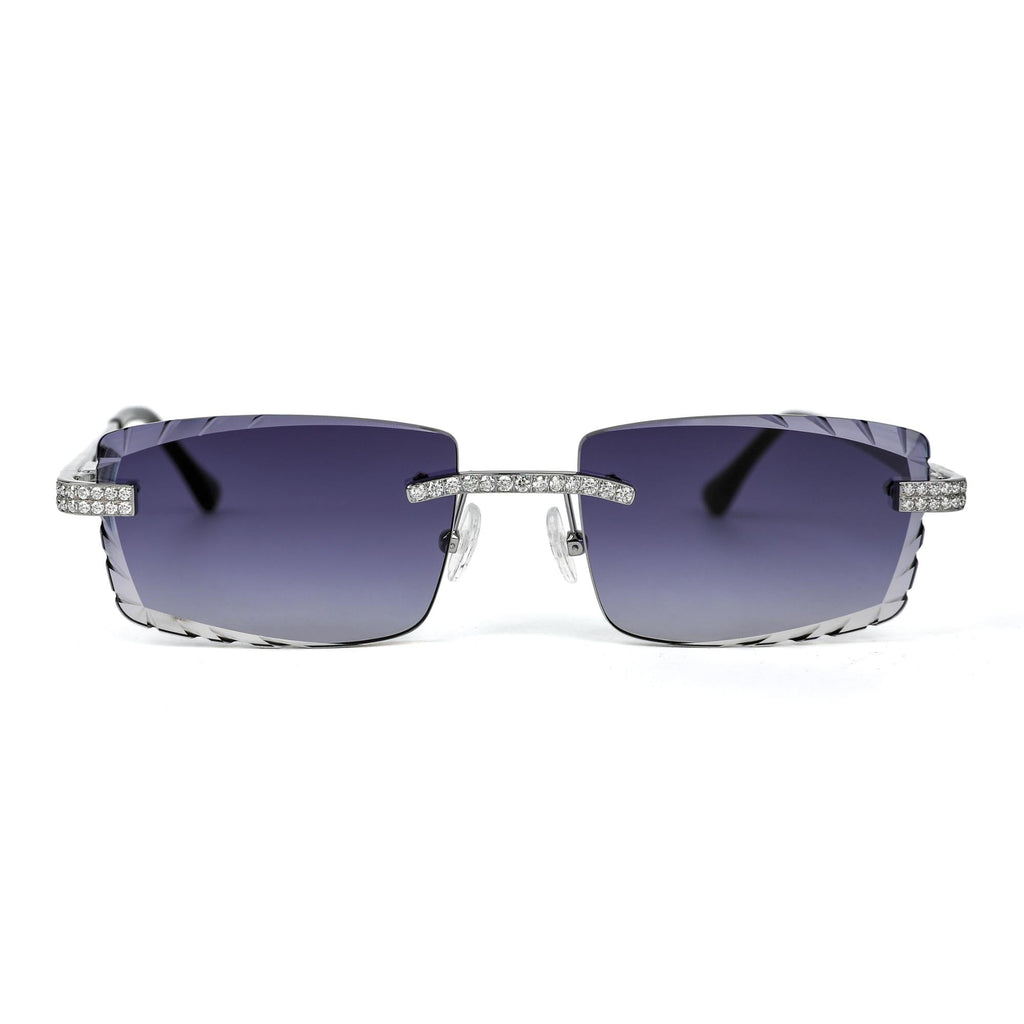 S.Silver Round Moissanite Cartier Square Shape Gray Lens Wooden Glasses RP 2-1/3 Cttw