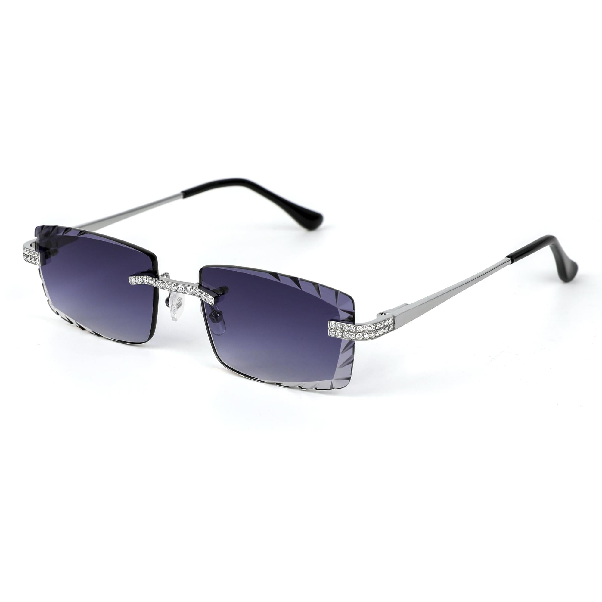 S.Silver Round Moissanite Cartier Square Shape Gray Lens Wooden Glasses RP 2-1/3 Cttw