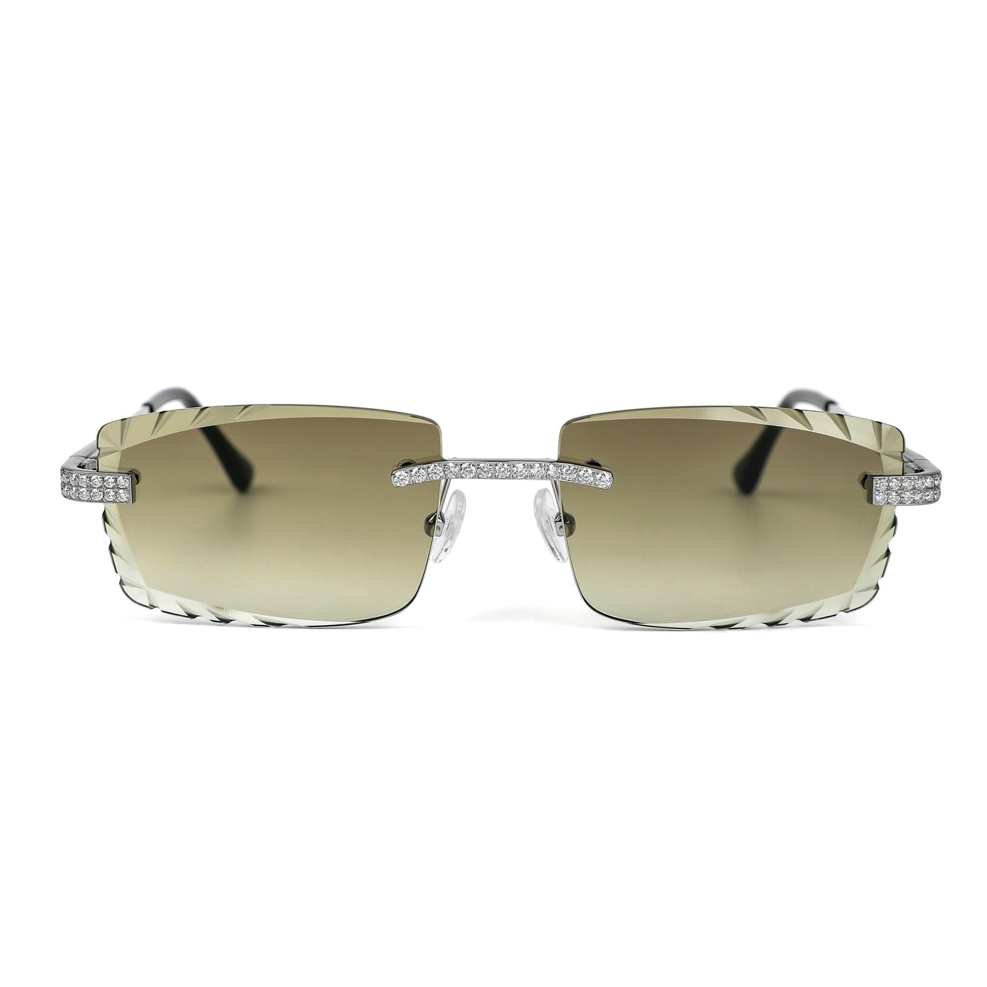 Sterling Silver Round Moissanite Cartier Square Shape Gradient Brown Lens Wooden Glasses RP 2-1/3 Cttw