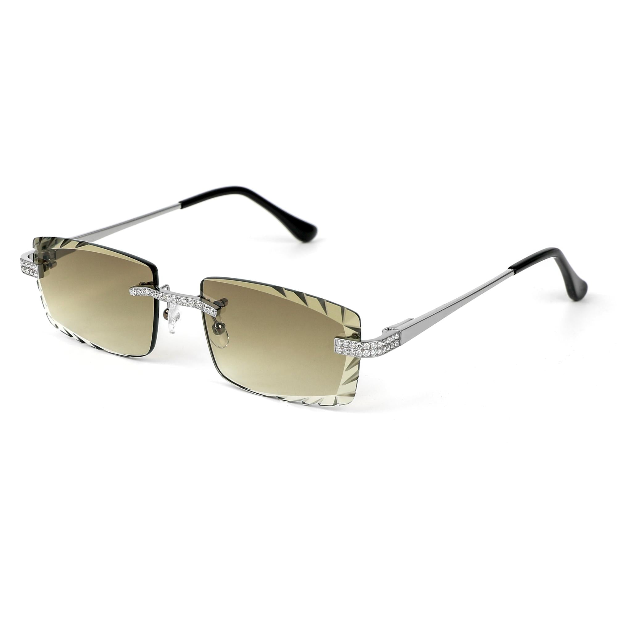 Sterling Silver Round Moissanite Cartier Square Shape Gradient Brown Lens Wooden Glasses RP 2-1/3 Cttw