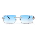 Sterling Silver Round Moissanite Cartier Square Shape Blue Lens Wooden Glasses RP 2-1/3 Cttw