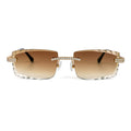 Sterling Silver Round Moissanite Cartier Square Shape Brown Lens Wooden Glasses GP 2-1/3 Cttw