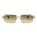 Sterling Silver Round Moissanite Cartier Square Shape Gradient Brown Lens Wooden Glasses GP 2-1/3 Cttw