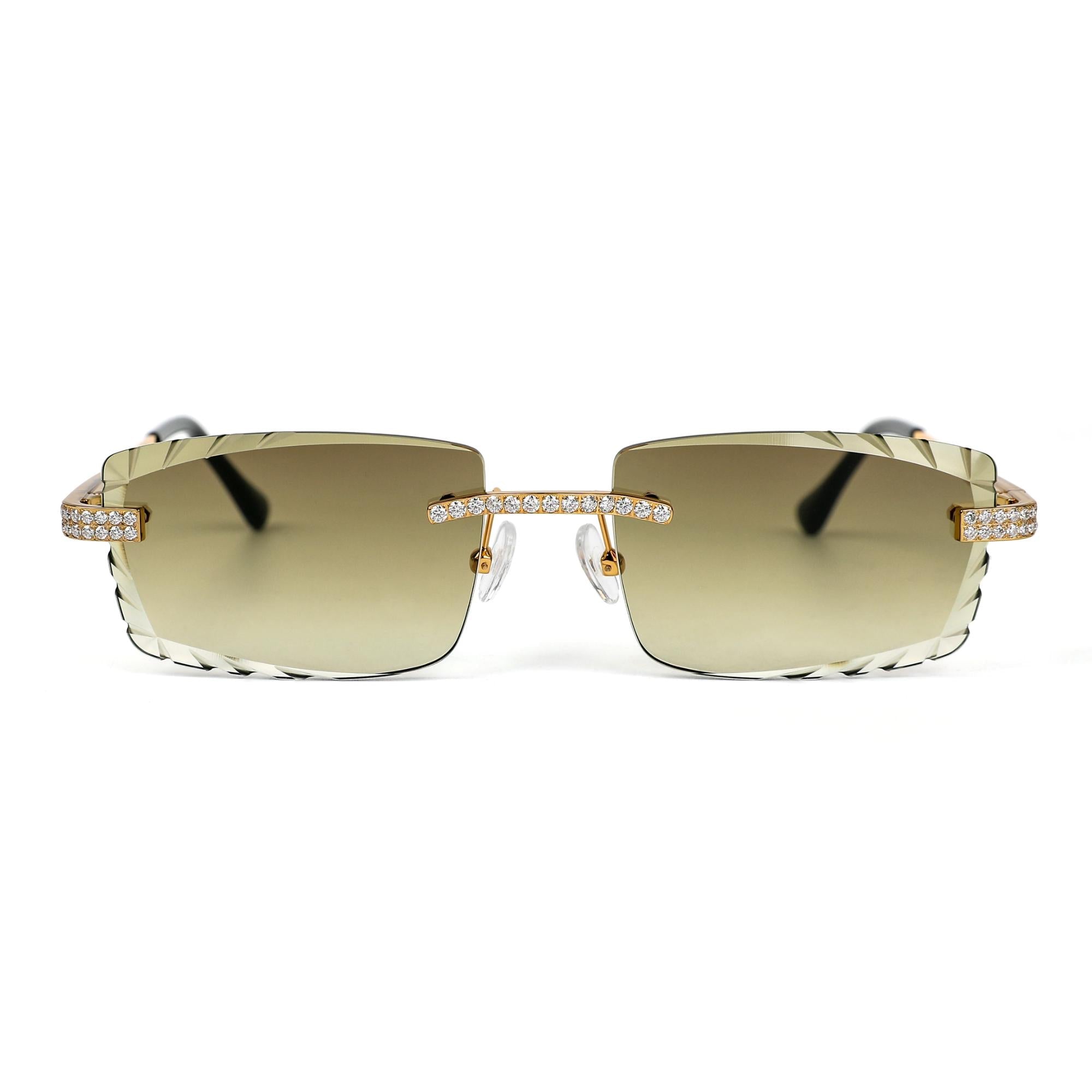 Sterling Silver Round Moissanite Cartier Square Shape Gradient Brown Lens Wooden Glasses GP 2-1/3 Cttw