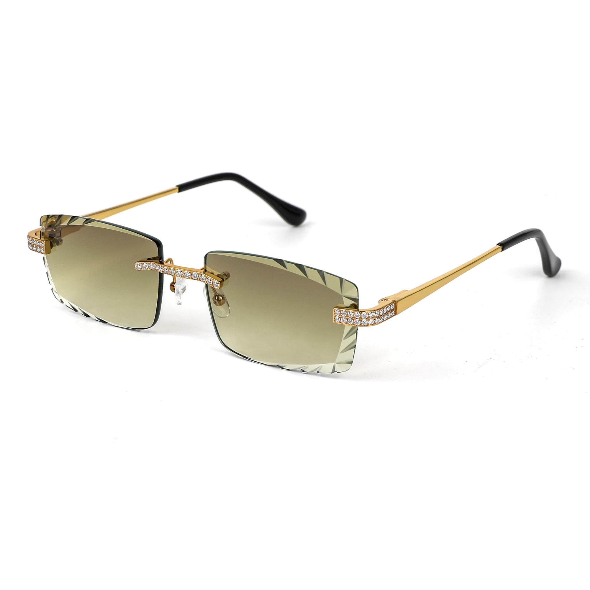 Sterling Silver Round Moissanite Cartier Square Shape Gradient Brown Lens Wooden Glasses GP 2-1/3 Cttw