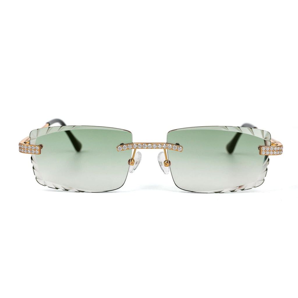 Sterling Silver Round Moissanite Cartier Square Shape Green Lens Wooden Glasses GP 2-1/3 Cttw
