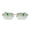 Sterling Silver Round Moissanite Cartier Square Shape Green Lens Wooden Glasses GP 2-1/3 Cttw
