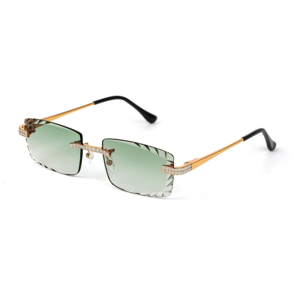 Sterling Silver Round Moissanite Cartier Square Shape Green Lens Wooden Glasses GP 2-1/3 Cttw