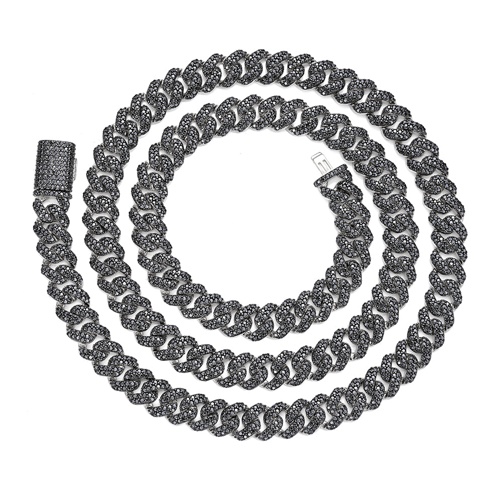 Sterling Silver 8mm Round Black Moissanite Miami Cuban 22 Inch Mens Necklace RP+BP 13-3/4 Cttw