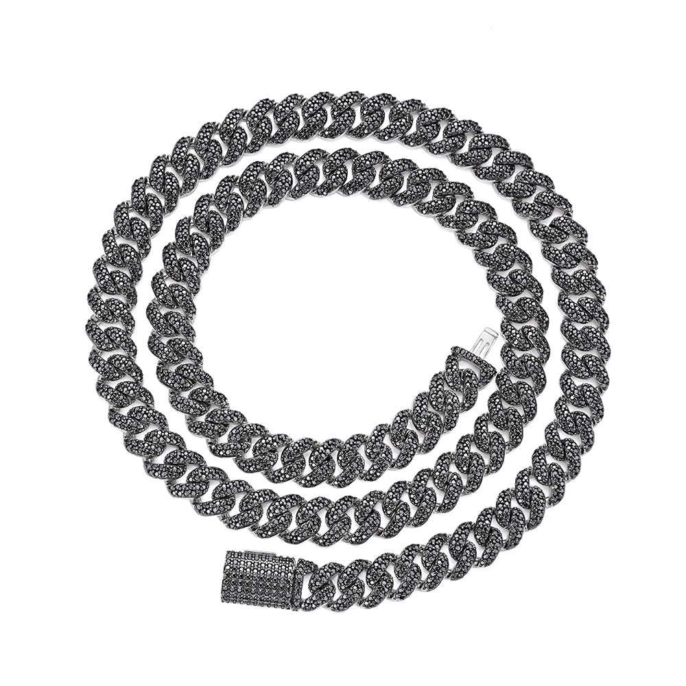 Silver Silver 10mm Round Black Moissanite Miami Cuban 22 Inch Mens Necklace RP+BP 13-5/8 Cttw