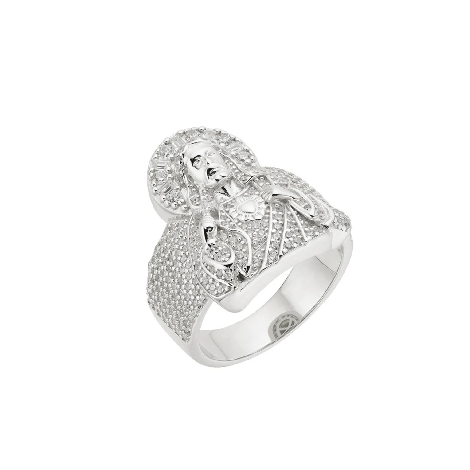 Sterling Silver Round Baguette Moissanite SZ 10 Jesus Religious Mens Ring RP 2 Cttw