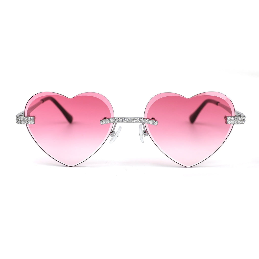 Sterling Silver Round Moissanite Cartier Heart Shape Pink Lens Wooden Glasses RP