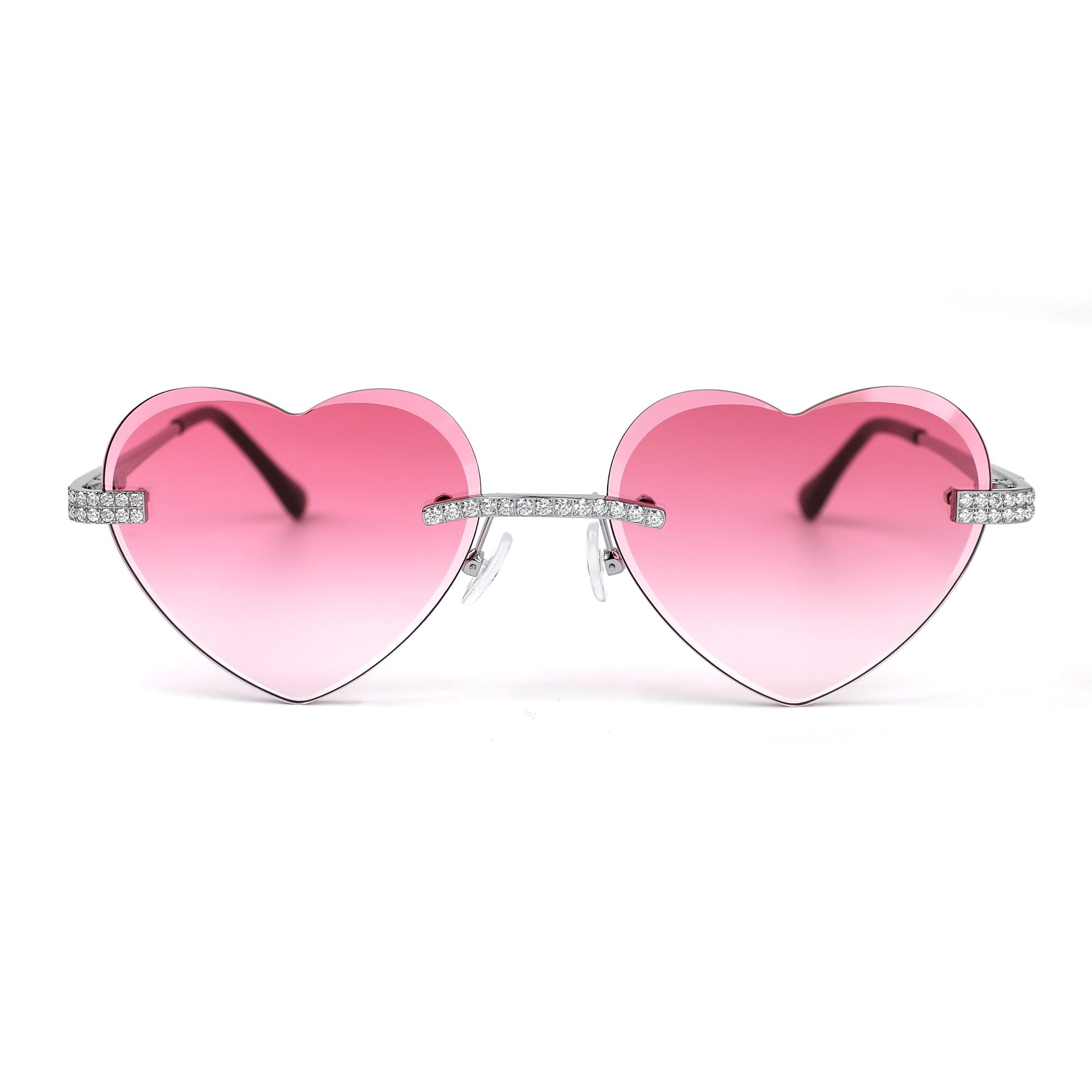 Sterling Silver Round Moissanite Cartier Heart Shape Pink Lens Wooden Glasses RP