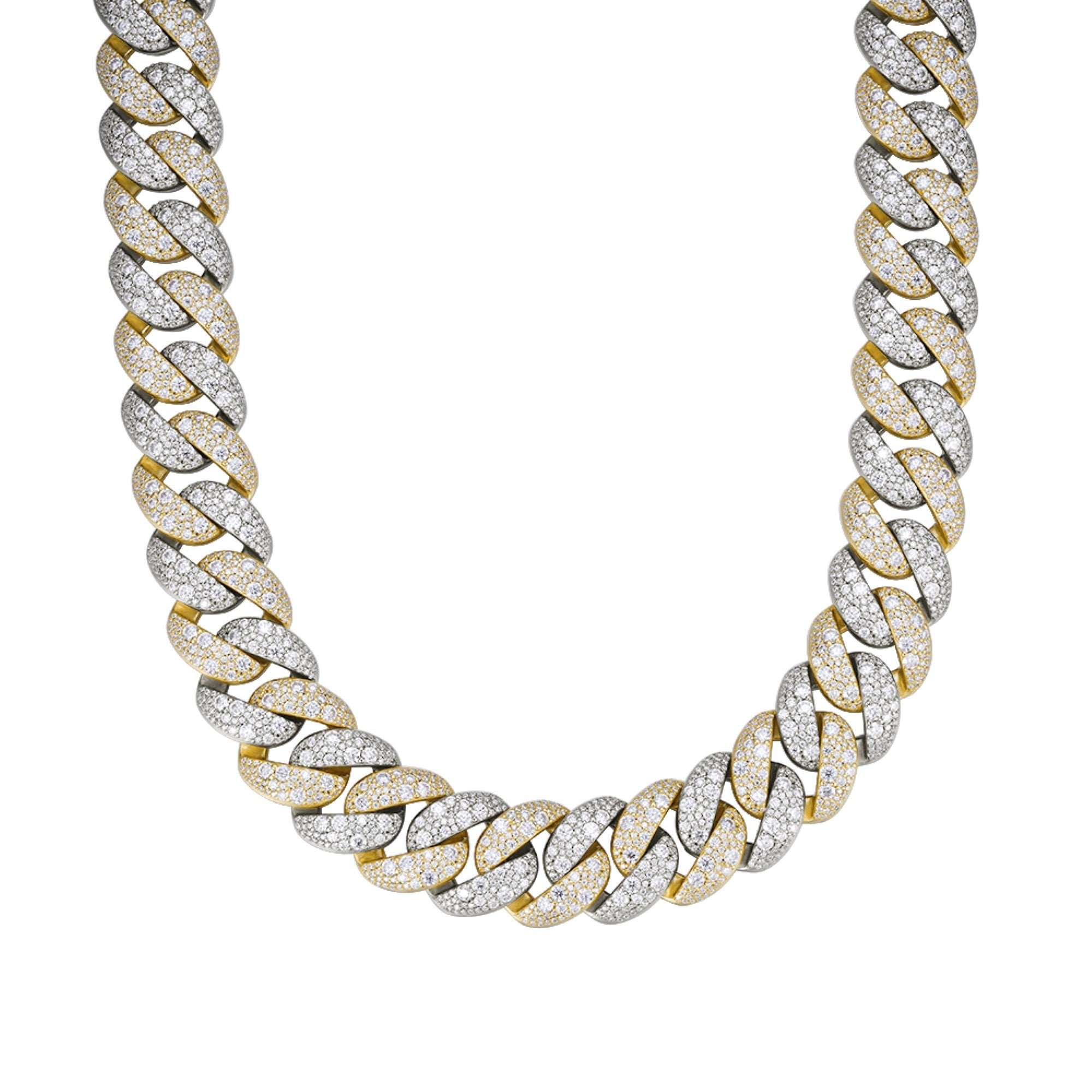 Sterling Silver Round 22mm Moissanite Miami Cuban Mosiac Setting 22 Inch Necklace RP+GP 60-1/4 Cttw