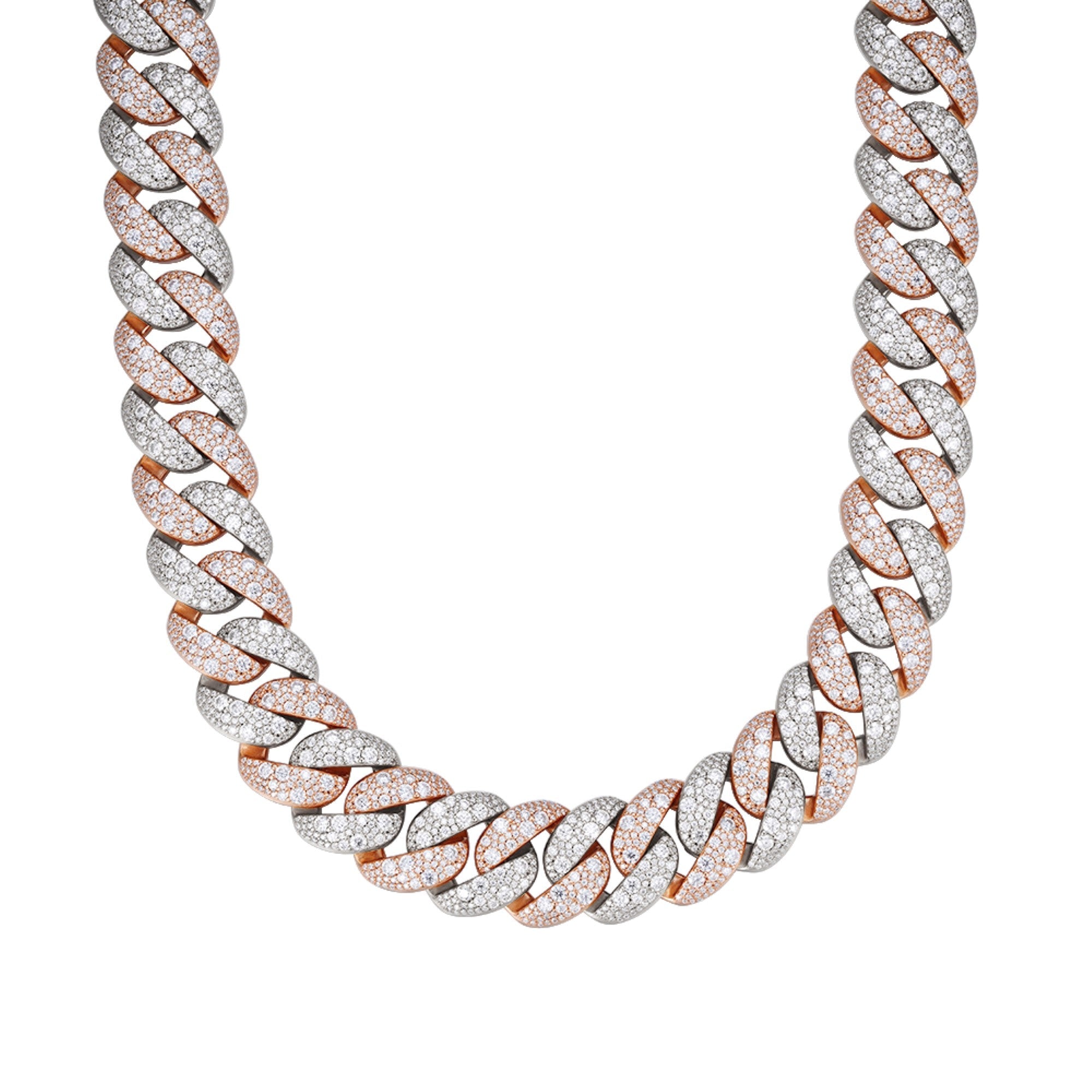 Sterling Silver Round 22mm Moissanite Miami Cuban Mosiac Setting 22 Inch Necklace RP+PP 60-1/4 Cttw