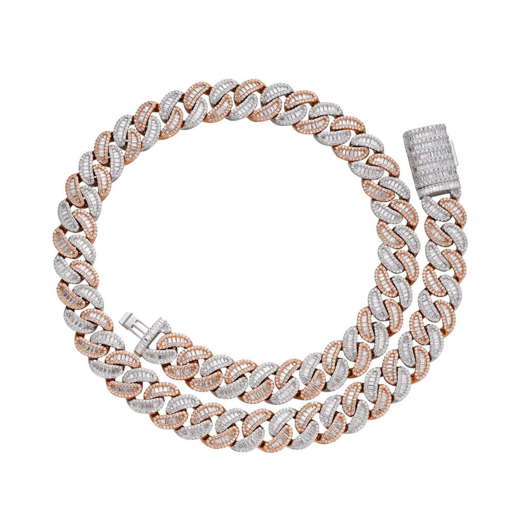 Sterling Silver Round 15mm Moissanite Round and Baguette in Centre Cuban 22 Inch Necklace RP+PP 40-1/5 Cttw