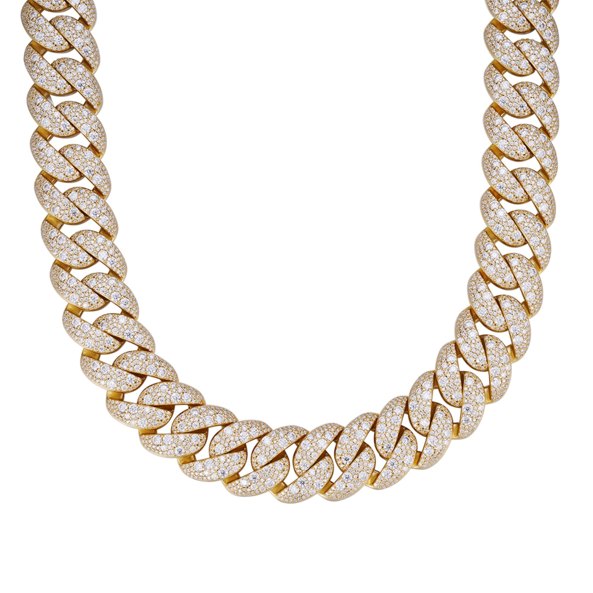 Sterling Silver Round 22mm Moissanite Miami Cuban 22 Inch Mosaic Setting Necklace GP 60-1/4 Cttw