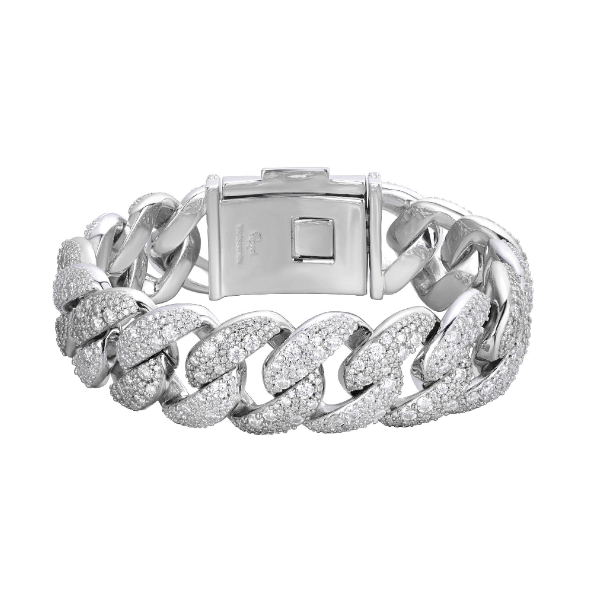 Sterling Silver Round 22mm Moissanite Miami Cuban 8.5 Inch Mosaic Setting Bracelet RP 26 Cttw