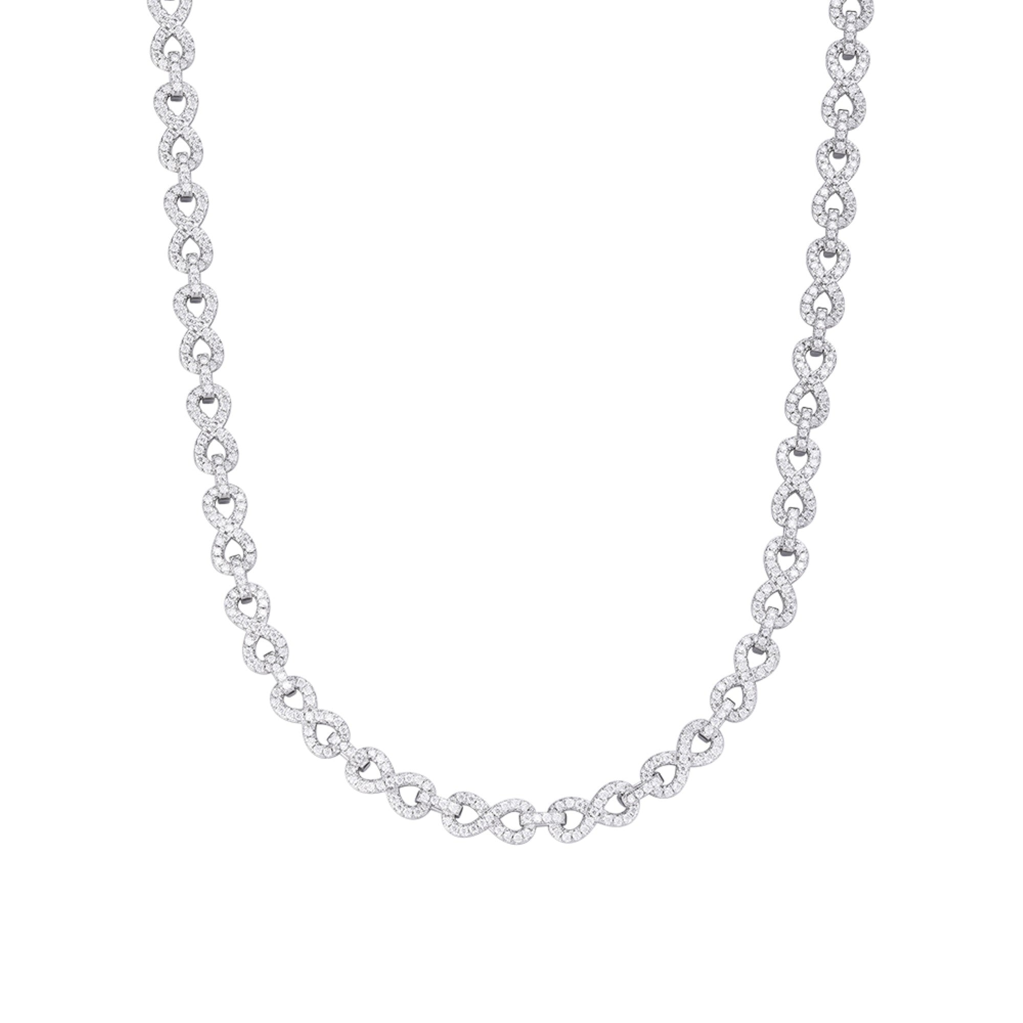 Sterling Silver 6mm Round Moissanite Infinity 22 Inch Designer Necklace RP 7-1/8 Cttw