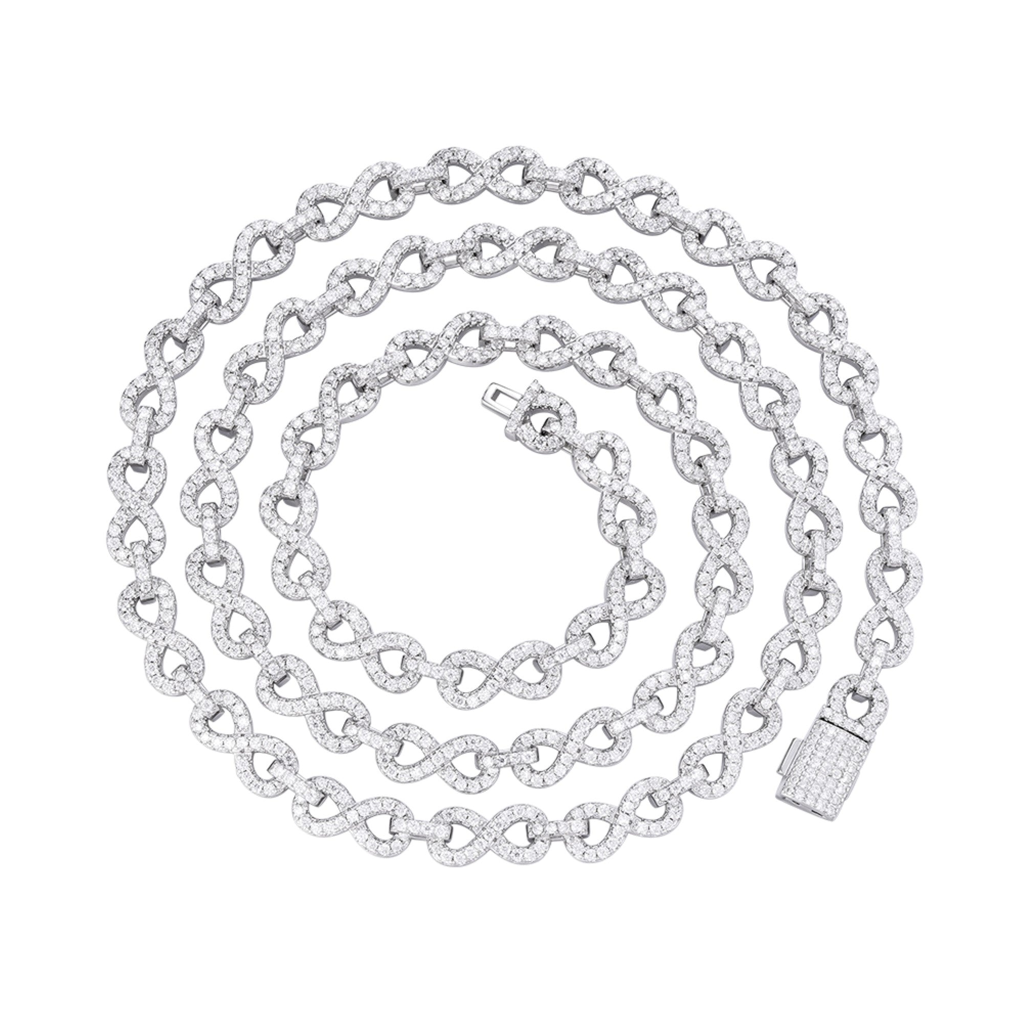 Sterling Silver 6mm Round Moissanite Infinity 22 Inch Designer Necklace RP 7-1/8 Cttw