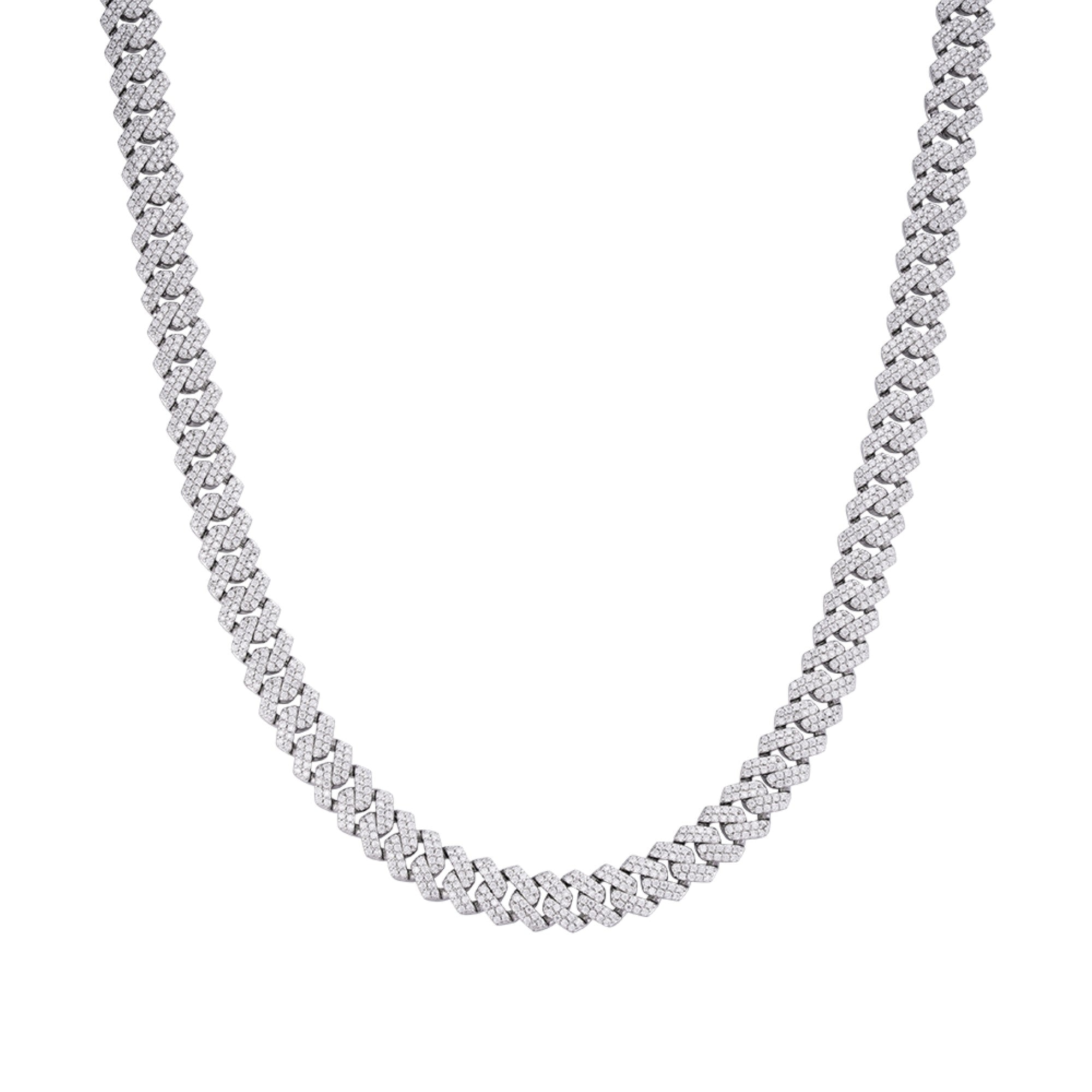 Sterling Silver 8mm Round Moissanite Cuban 22 Inch Necklace PP 8-1/3 Cttw