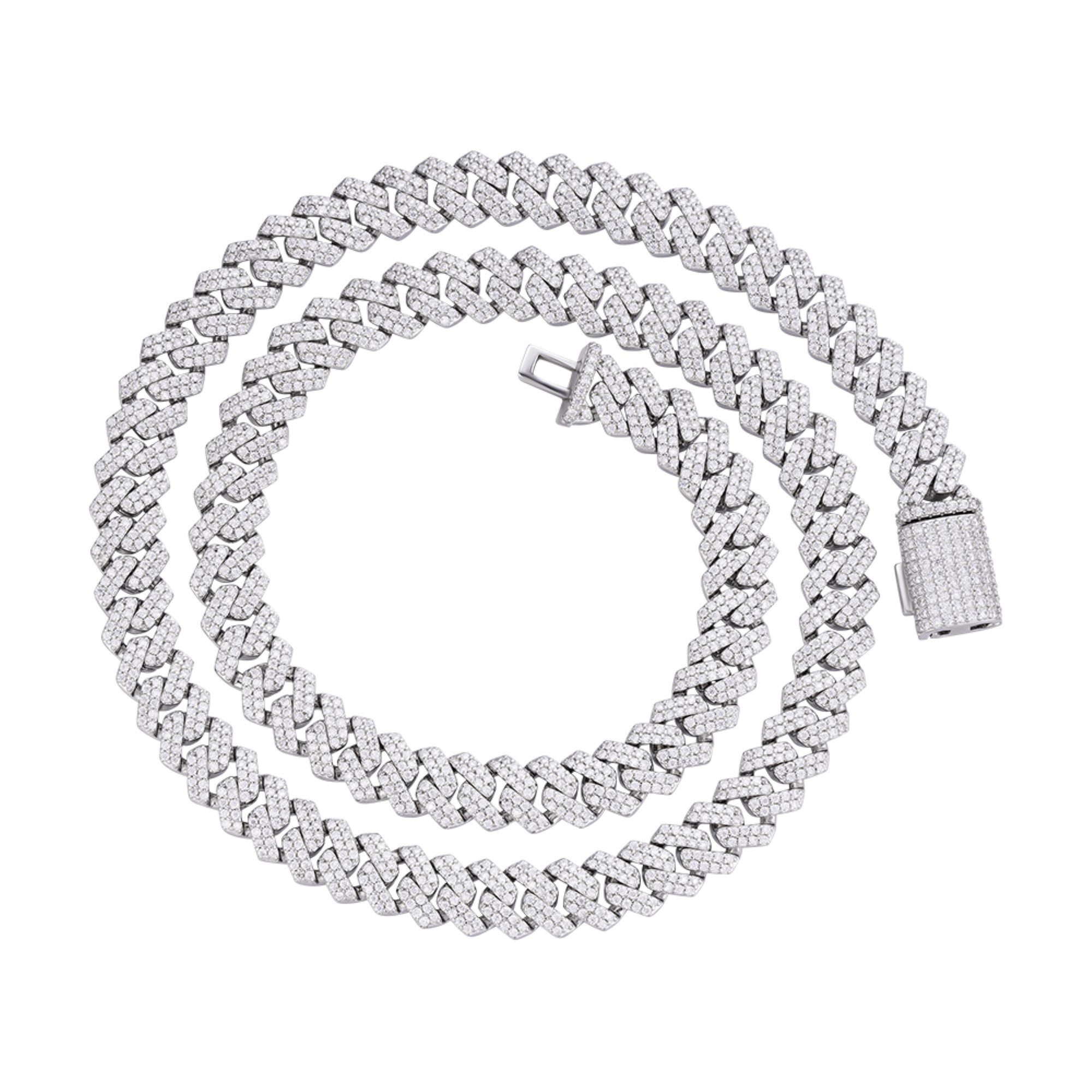 Sterling Silver 8mm Round Moissanite Cuban 22 Inch Necklace PP 8-1/3 Cttw