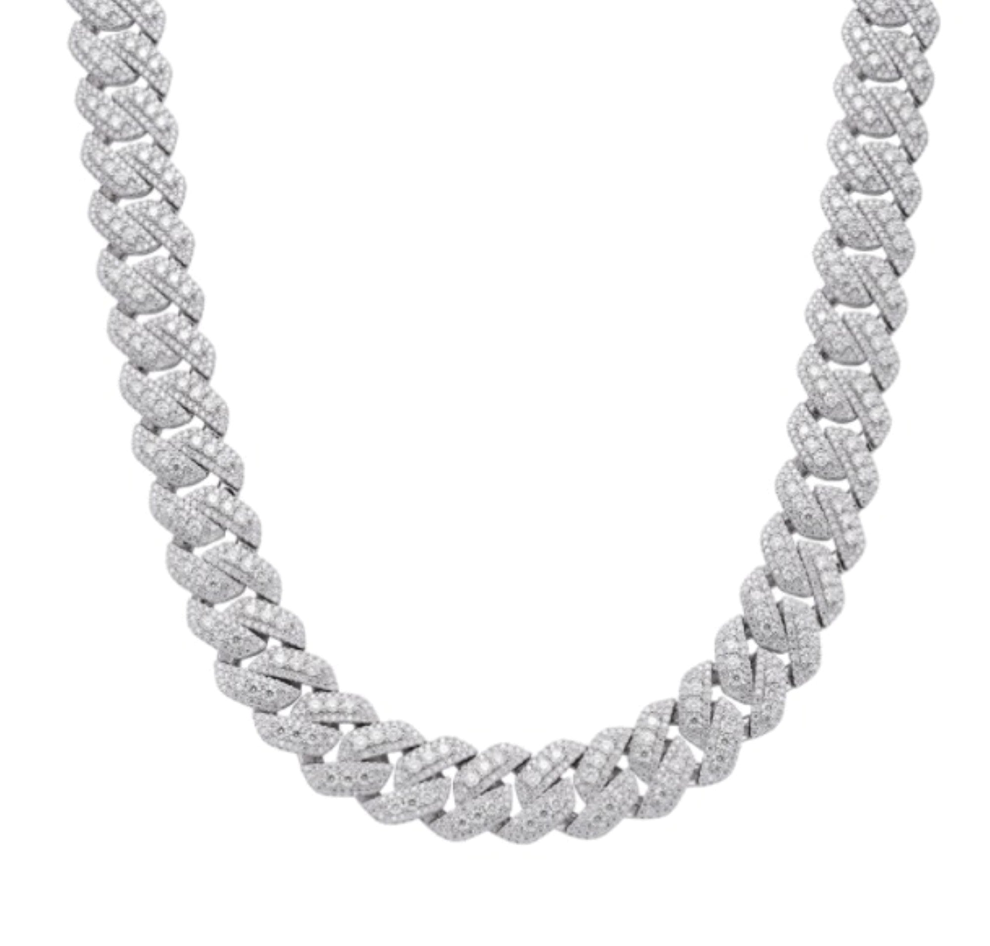 Sterling Silver 20mm Round Big Stone in Center Surrounded with Small Stones Moissanite Cuban 22 Inch Mens Necklace RP 39-1/8 Cttw