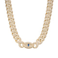Sterling Silver Round Moissanite 18mm Inifinity Cuban With Evil Eye Designer 22 Inch Mens Necklace GP 35 Cttw