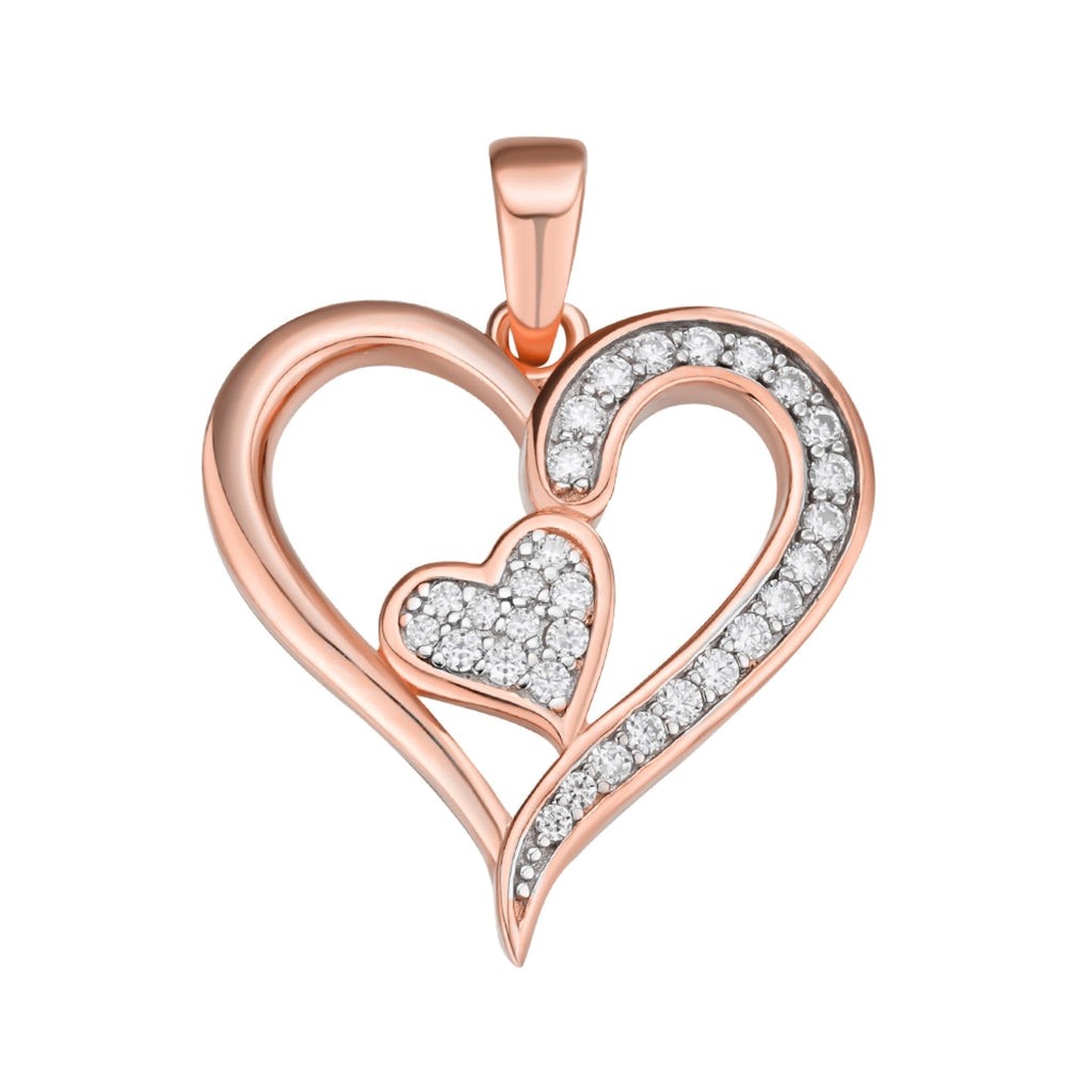 Sterling Silver Round Moissanite Double Heart Designer Pendant RP+PP 1/4 Cttw