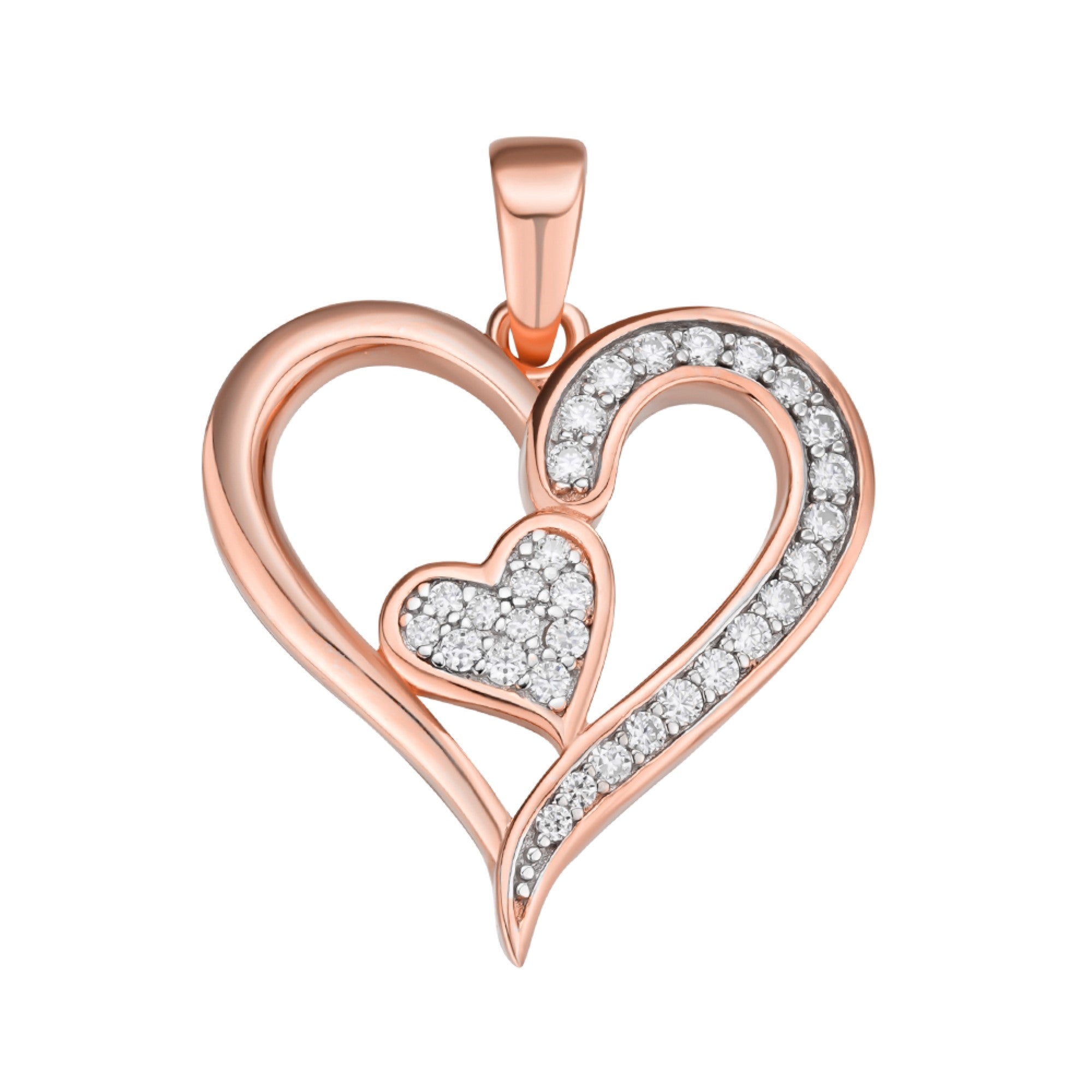 Sterling Silver Round Moissanite Double Heart Designer Pendant RP+PP 1/4 Cttw