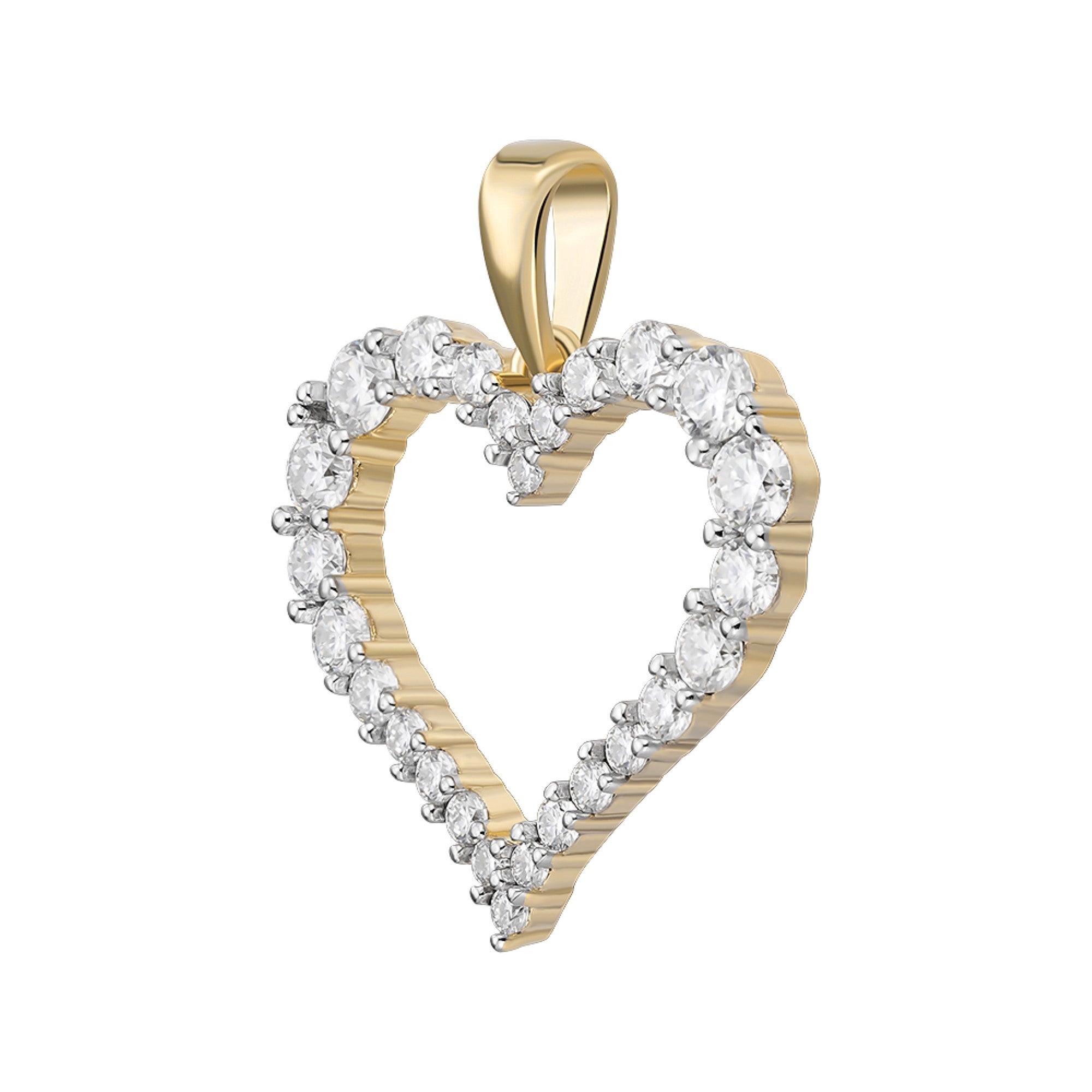 Sterling Silver Round Moissanite Single Row Heart Designer Pendant RP+GP 1-1/4 Cttw