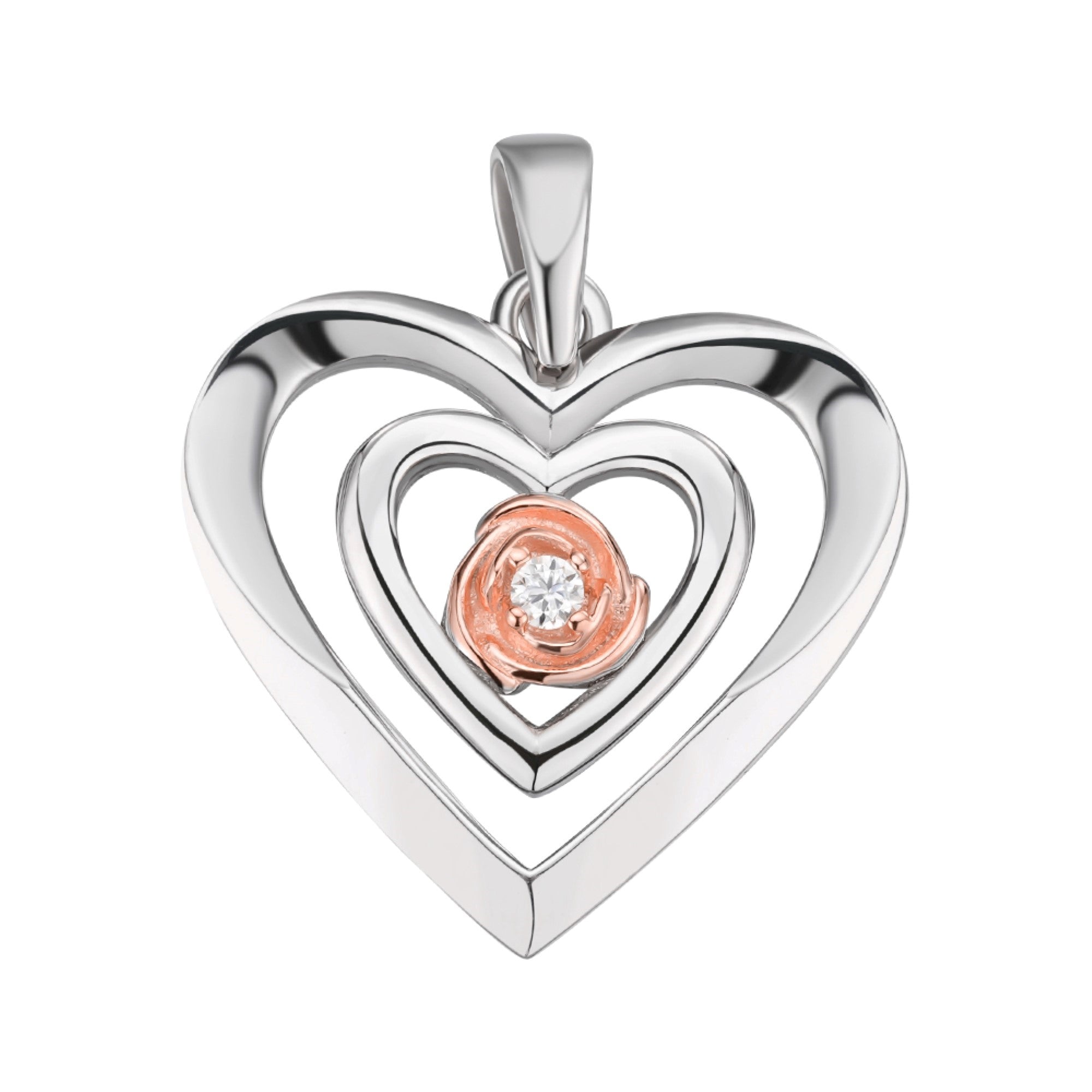 Sterling Silver Round Moissanite Solitaire Heart Designer Pendant RP+PP 1/10 Cttw