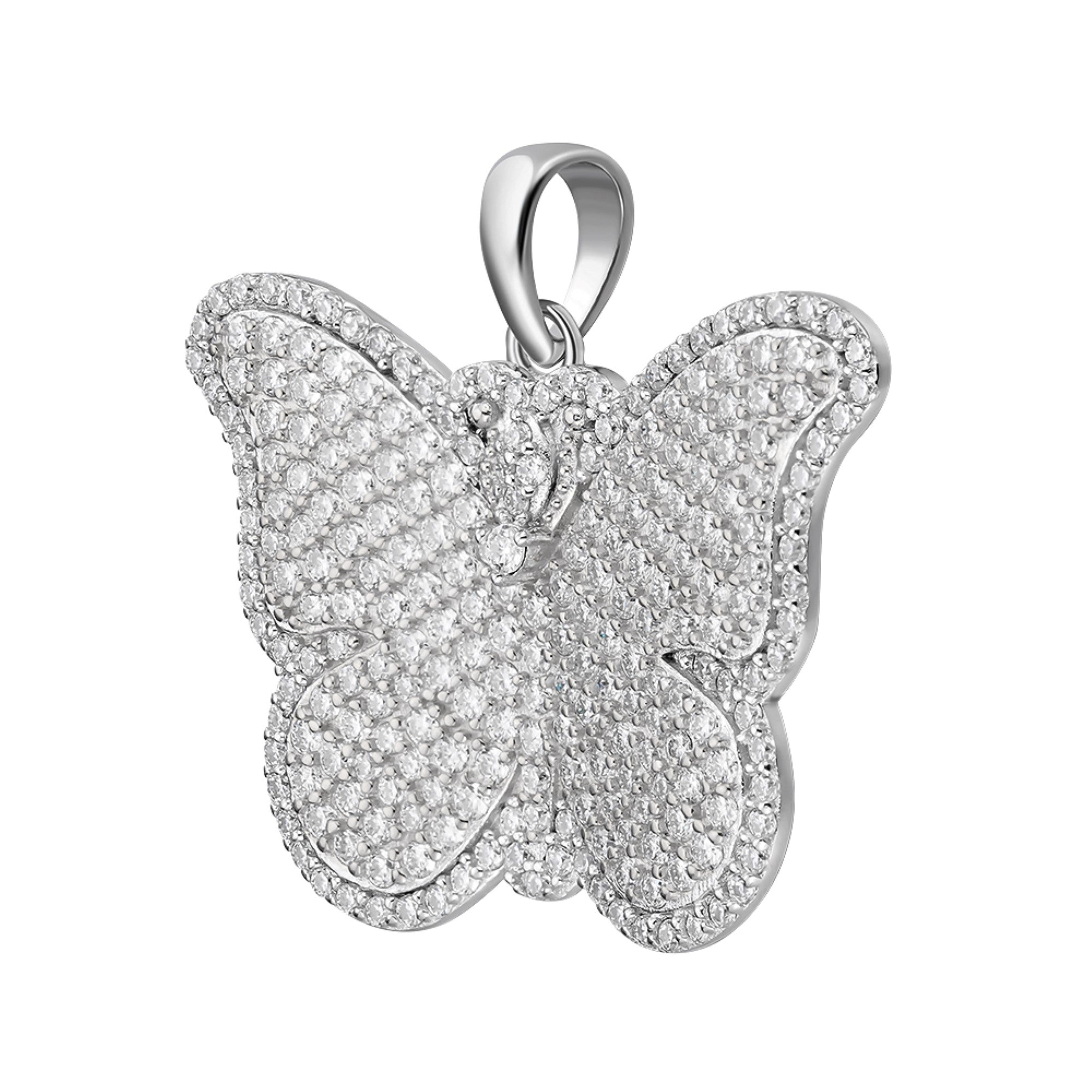 Sterling Silver Round Moissanite Butterfly Animal Pendant RP 1-5/8 Cttw