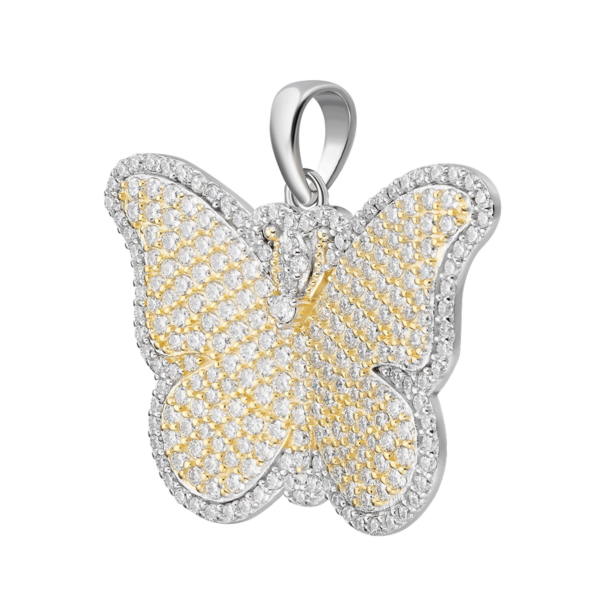 Sterling Silver Round Moissanite Butterfly Animal Pendant RP+GP 1-5/8 Cttw